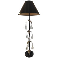 Danish Hoglund Midcentury Tall Iron, Silver and Blown Teardrop Glass Floor Lamp