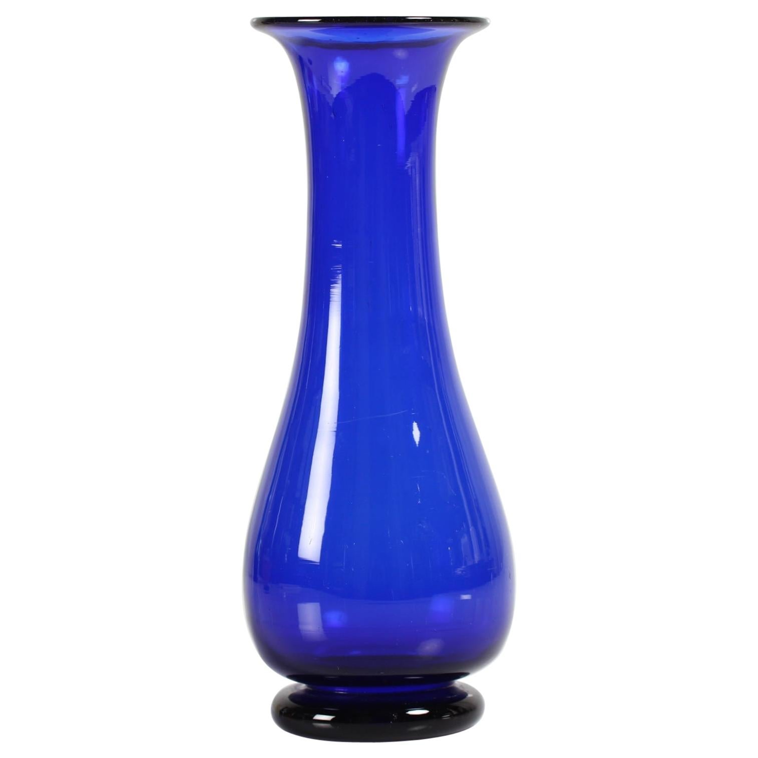 Danish Holmegaard Kastrup Old Blue Hyacinth Glass/Vase, Mouth Blown, circa 1850 For Sale