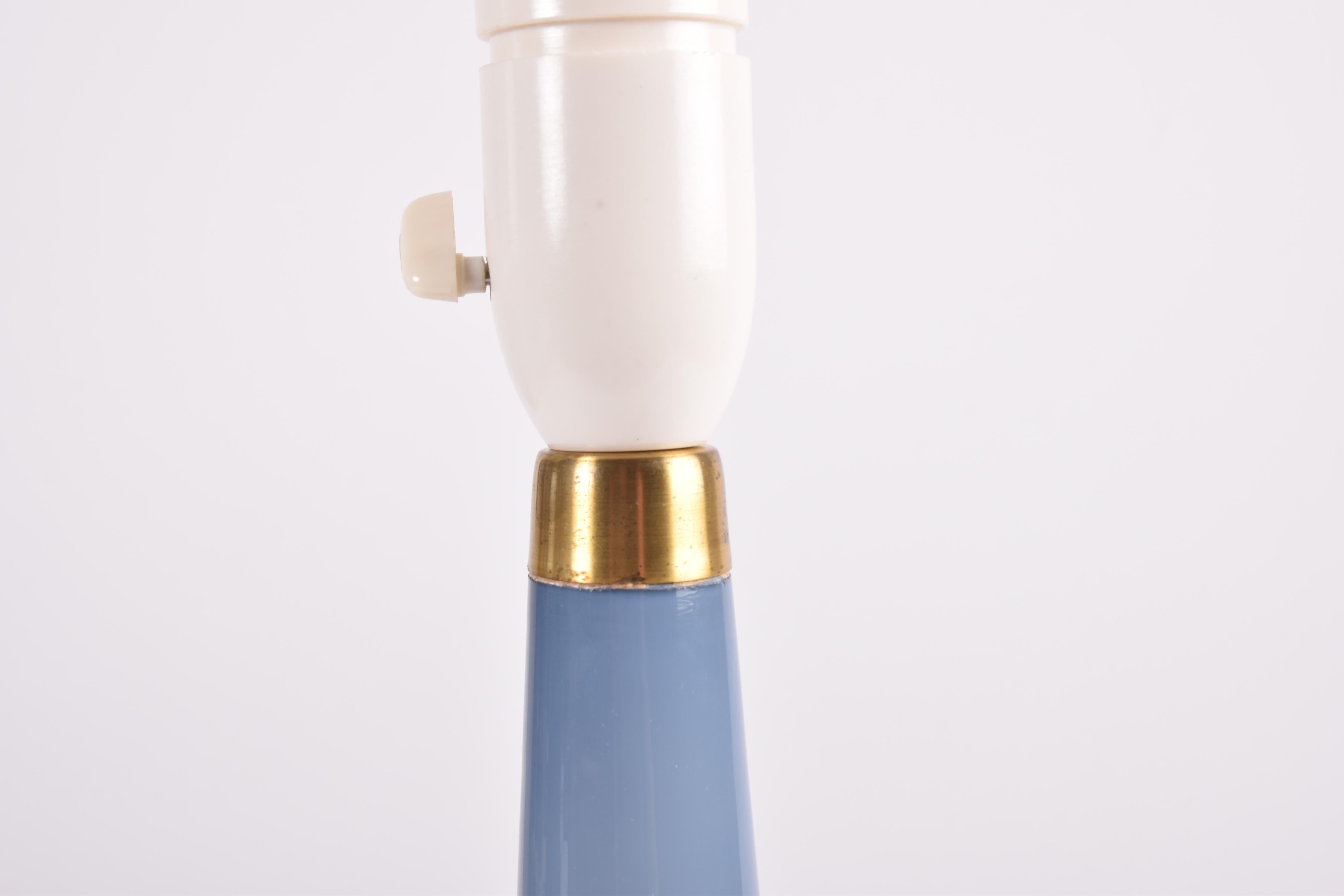 Mid-20th Century Danish Holmegaard Le Klint Table Lamp Dove Blue Glass with Lampshade, 1960s