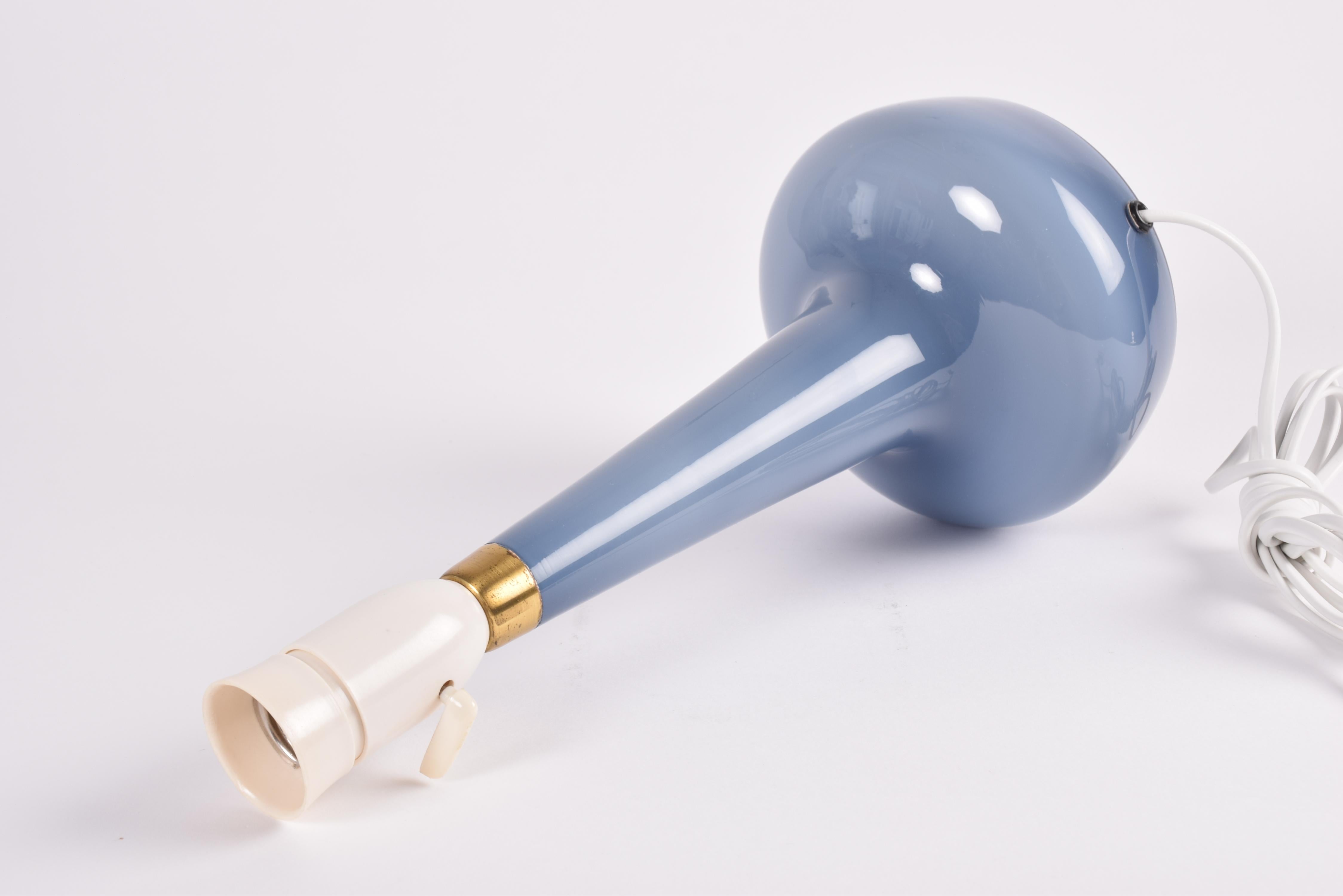 Brass Danish Holmegaard Le Klint Table Lamp Dove Blue Glass with Lampshade, 1960s