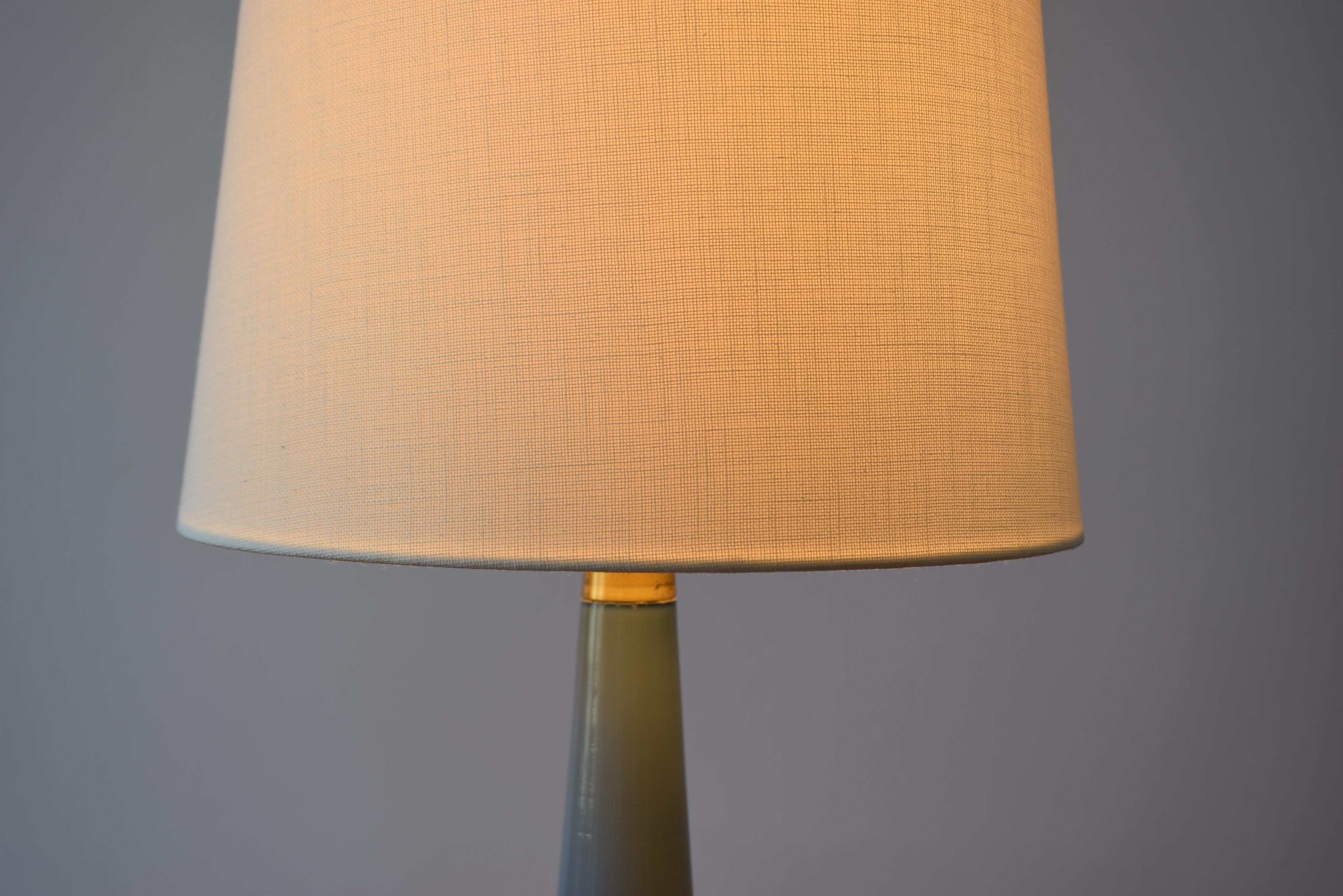 Danish Holmegaard Le Klint Table Lamp Dove Blue Glass with Lampshade, 1960s 2