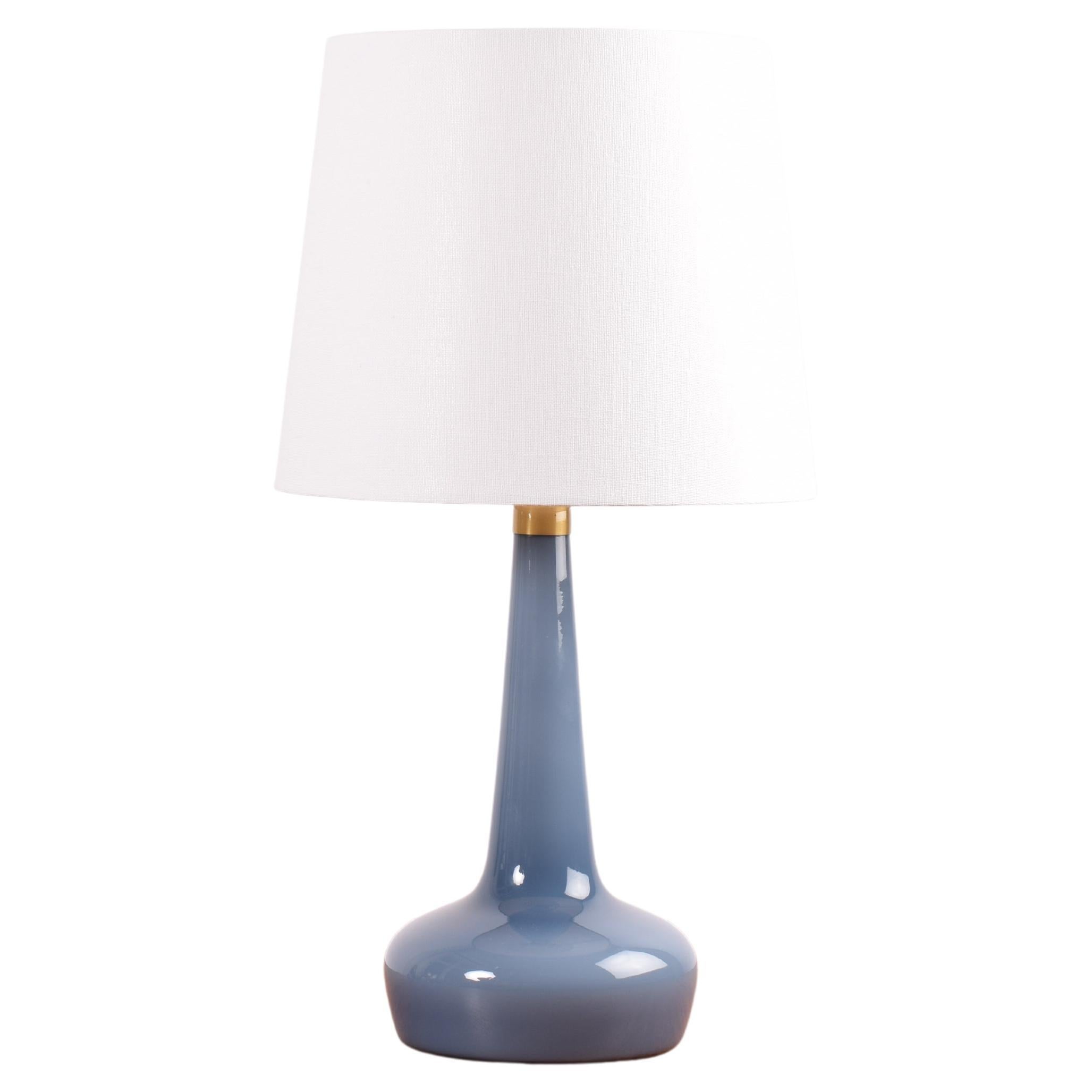 Danish Holmegaard Le Klint Table Lamp Dove Blue Glass with Lampshade, 1960s