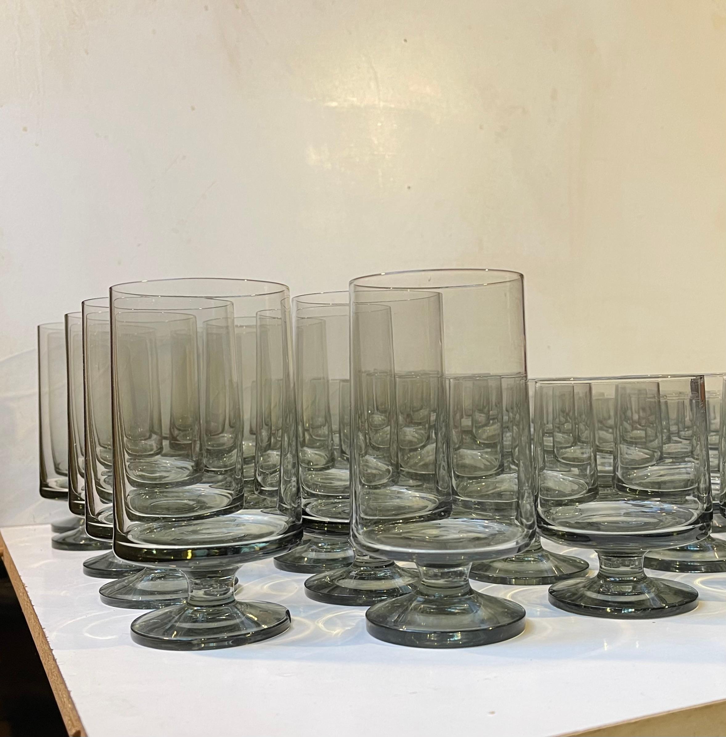Mid-Century Modern Danish Holmegaard Smoke Grey Drinking Glasses Stub by Meyer & Mørch, Set of 59 For Sale