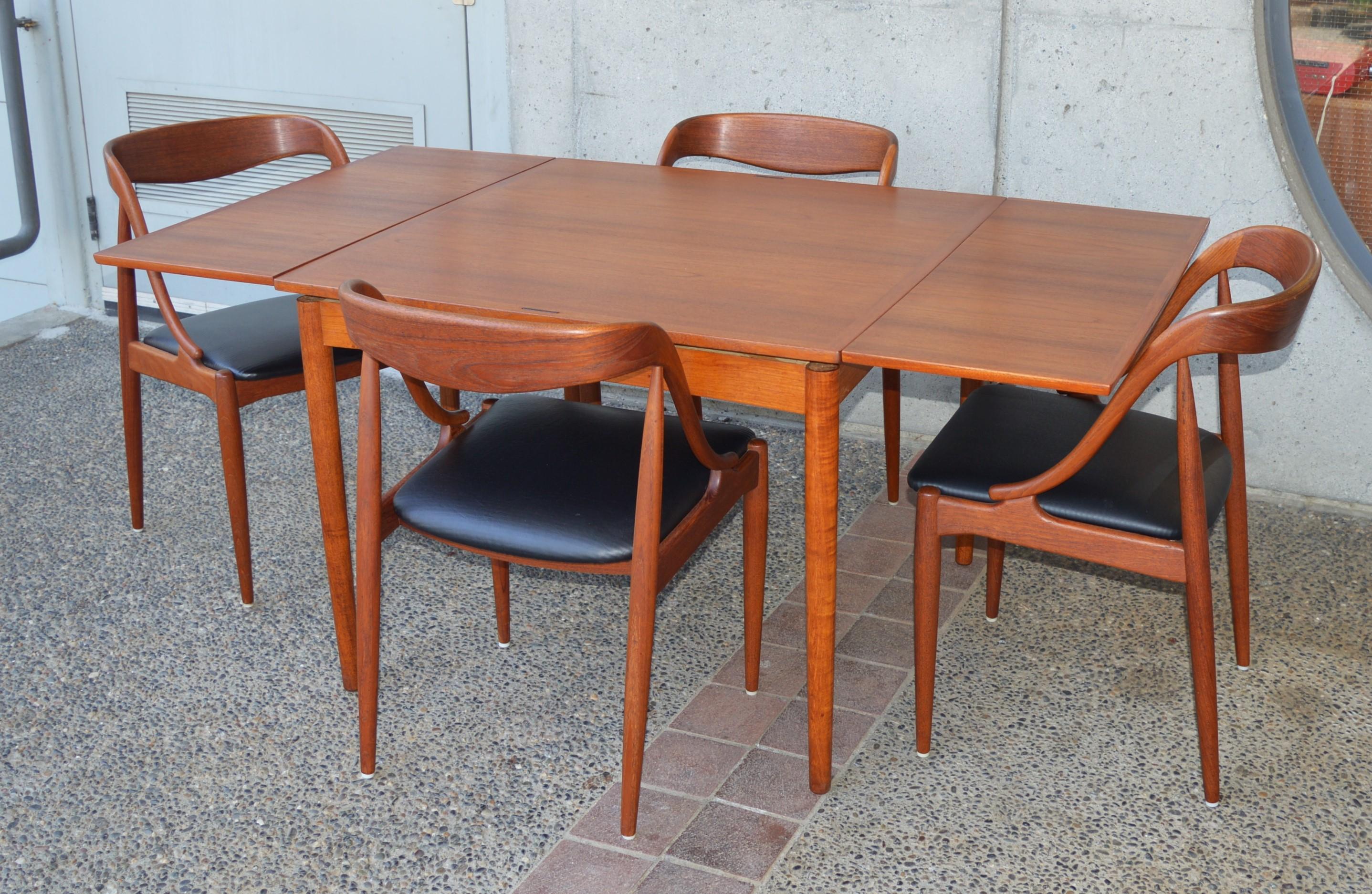 Danish Hundivad & Co. Teak Flip Top Draw Leaf Card Table / Dining Table 8