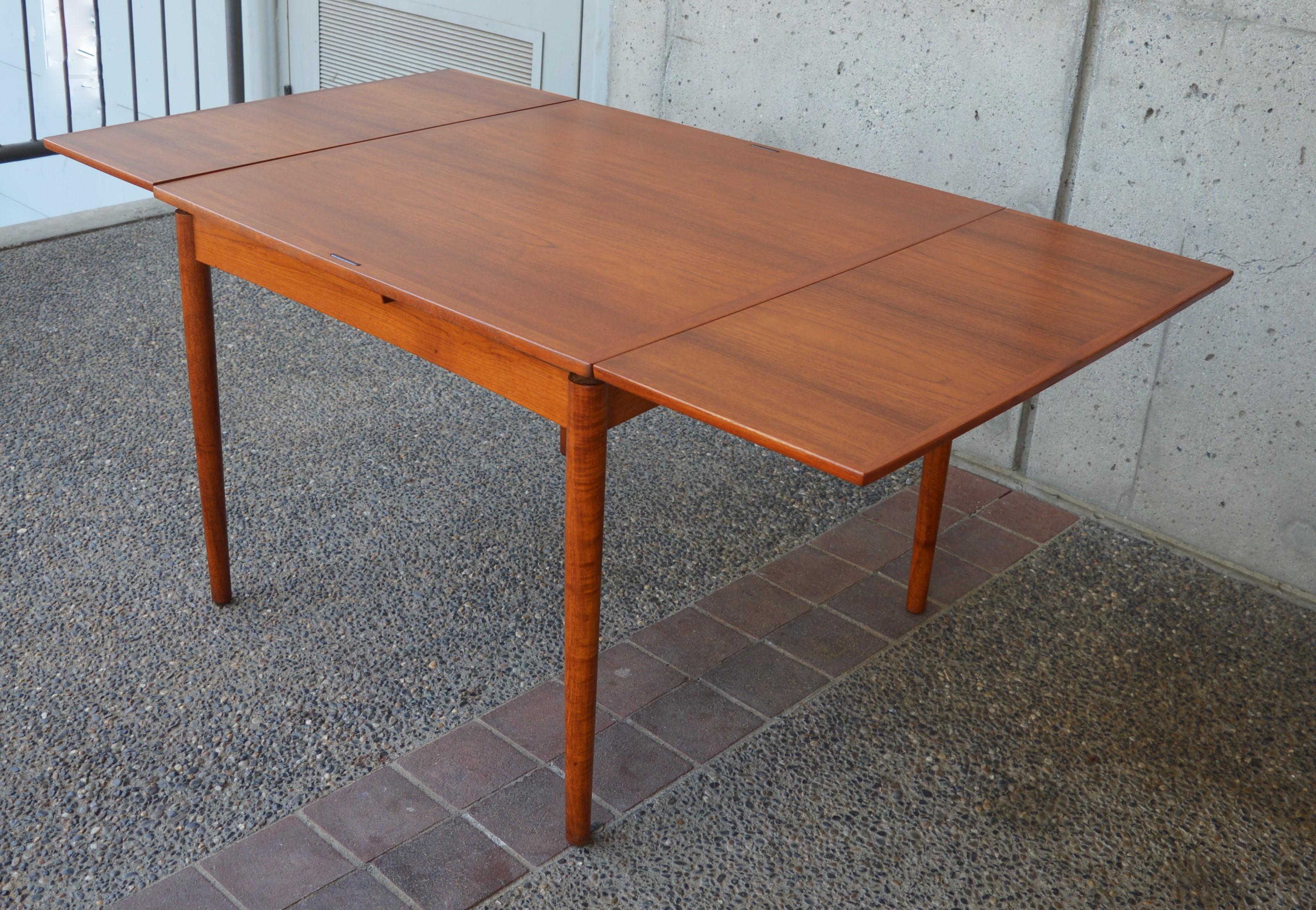 Mid-20th Century Danish Hundivad & Co. Teak Flip Top Draw Leaf Card Table / Dining Table