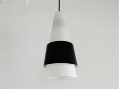 Danish Imported White Opaline Glass Pendant Lamp with Black Metal Ring, 1960s