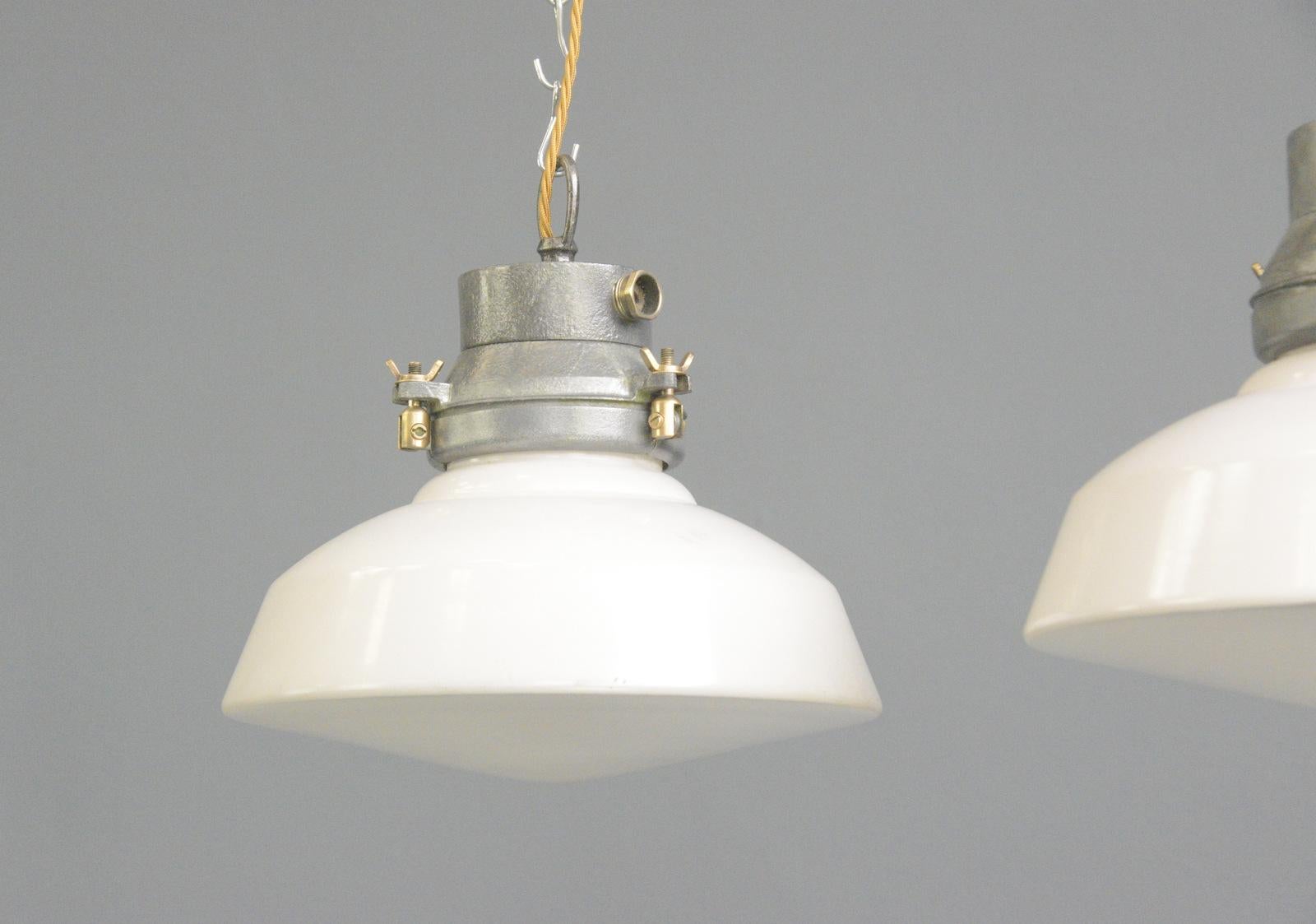 Danish Industrial Opaline Pendant Lights, Circa 1950s 3