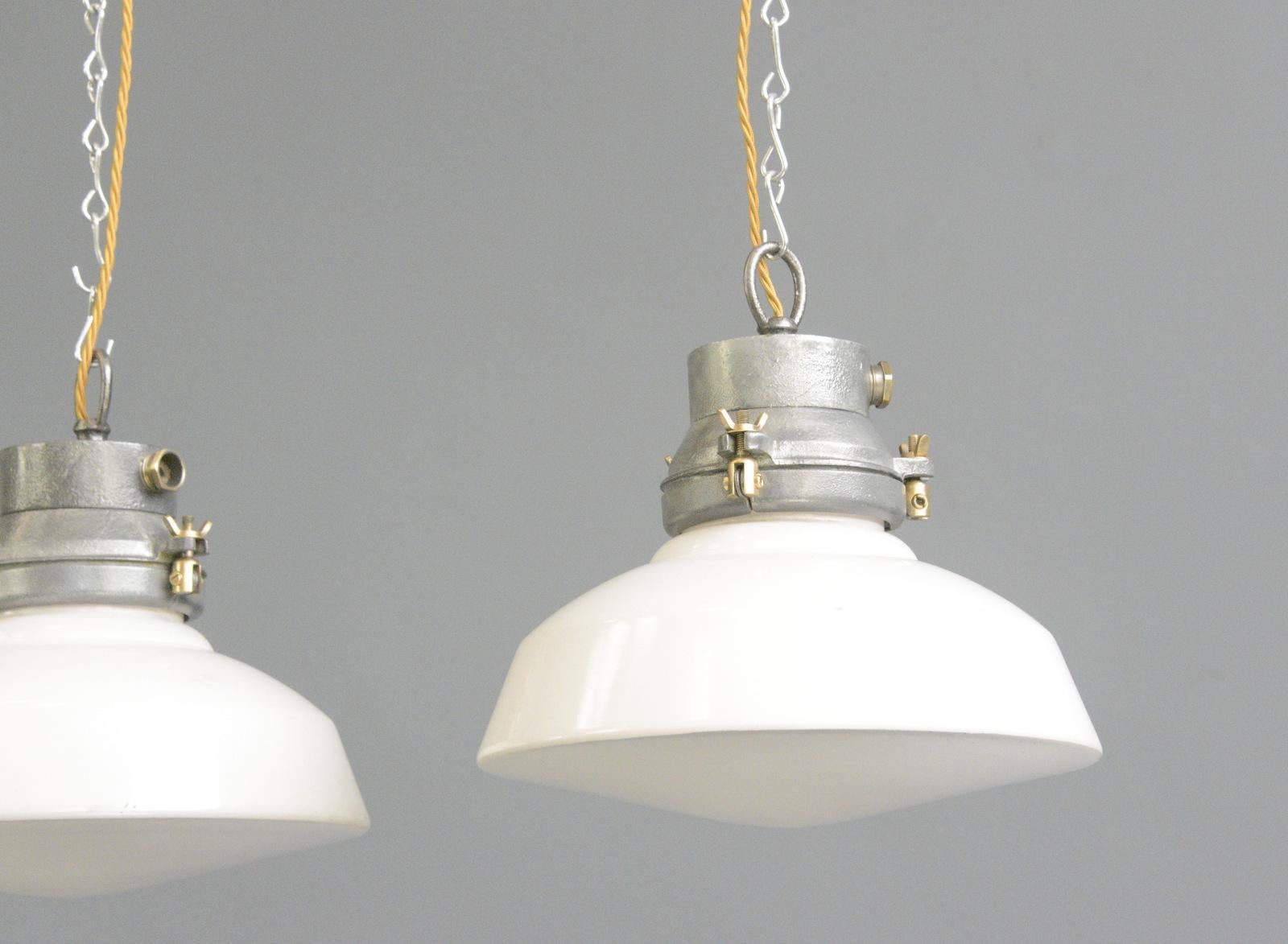 Danish Industrial Opaline Pendant Lights, Circa 1950s 4