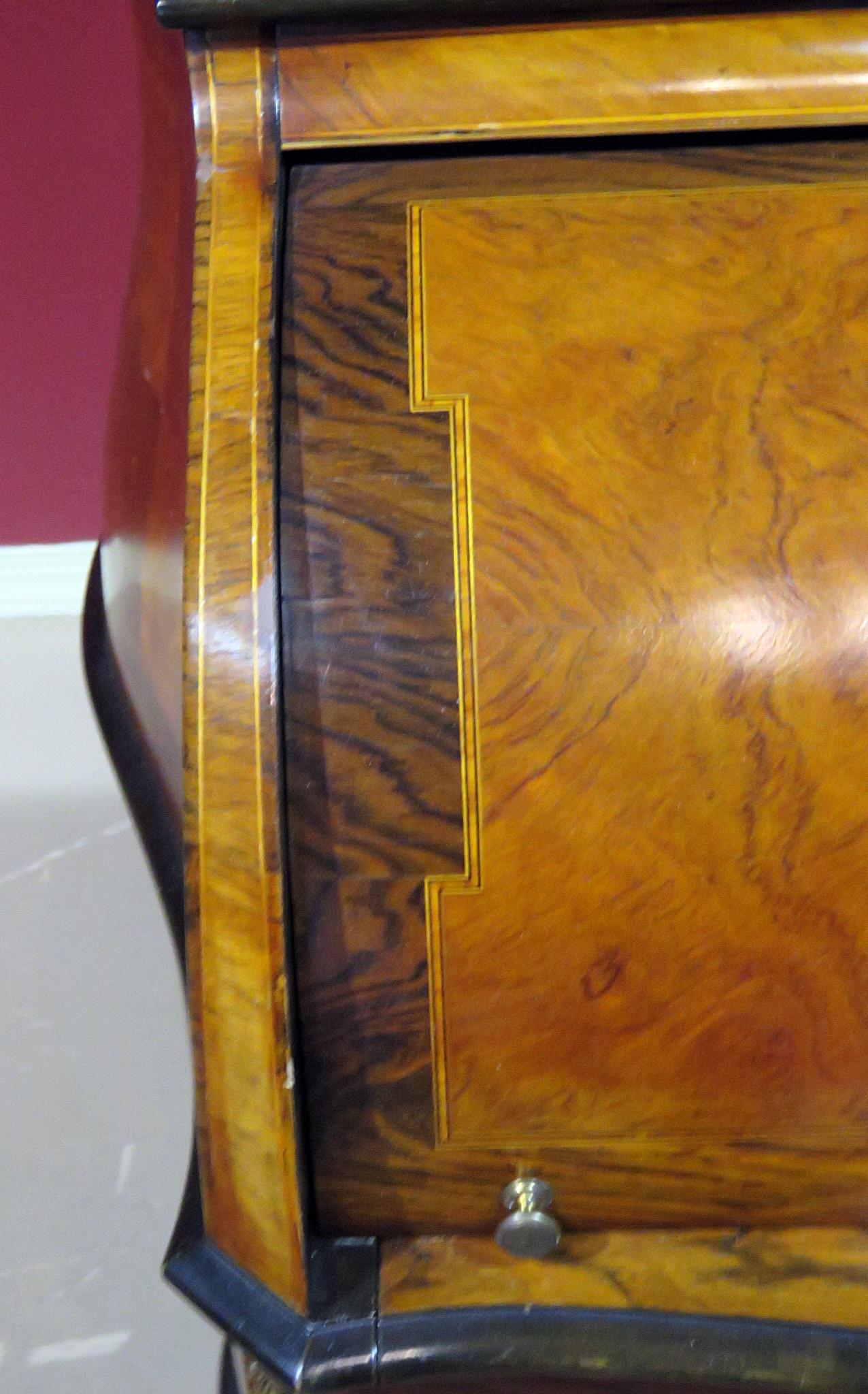 Danish Inlaid Circassian Walnut Mixed Woods French Louis XV Cylinder Desk