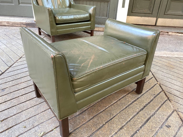 Danish Inspired Leather Chair and Ottoman For Sale 10
