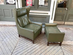 Danish Inspired Leather Chair and Ottoman