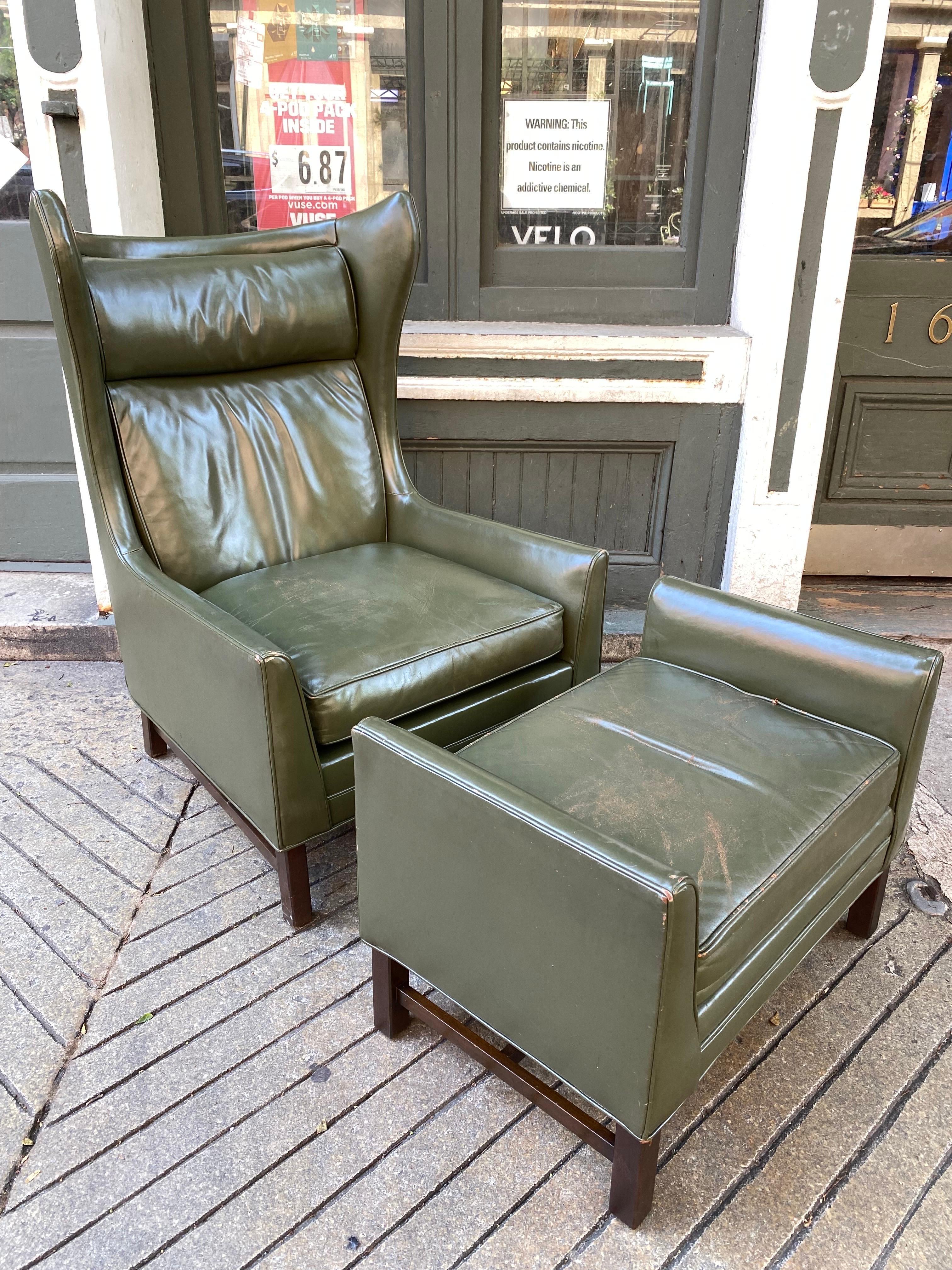 American Danish Inspired Leather Chair and Ottoman
