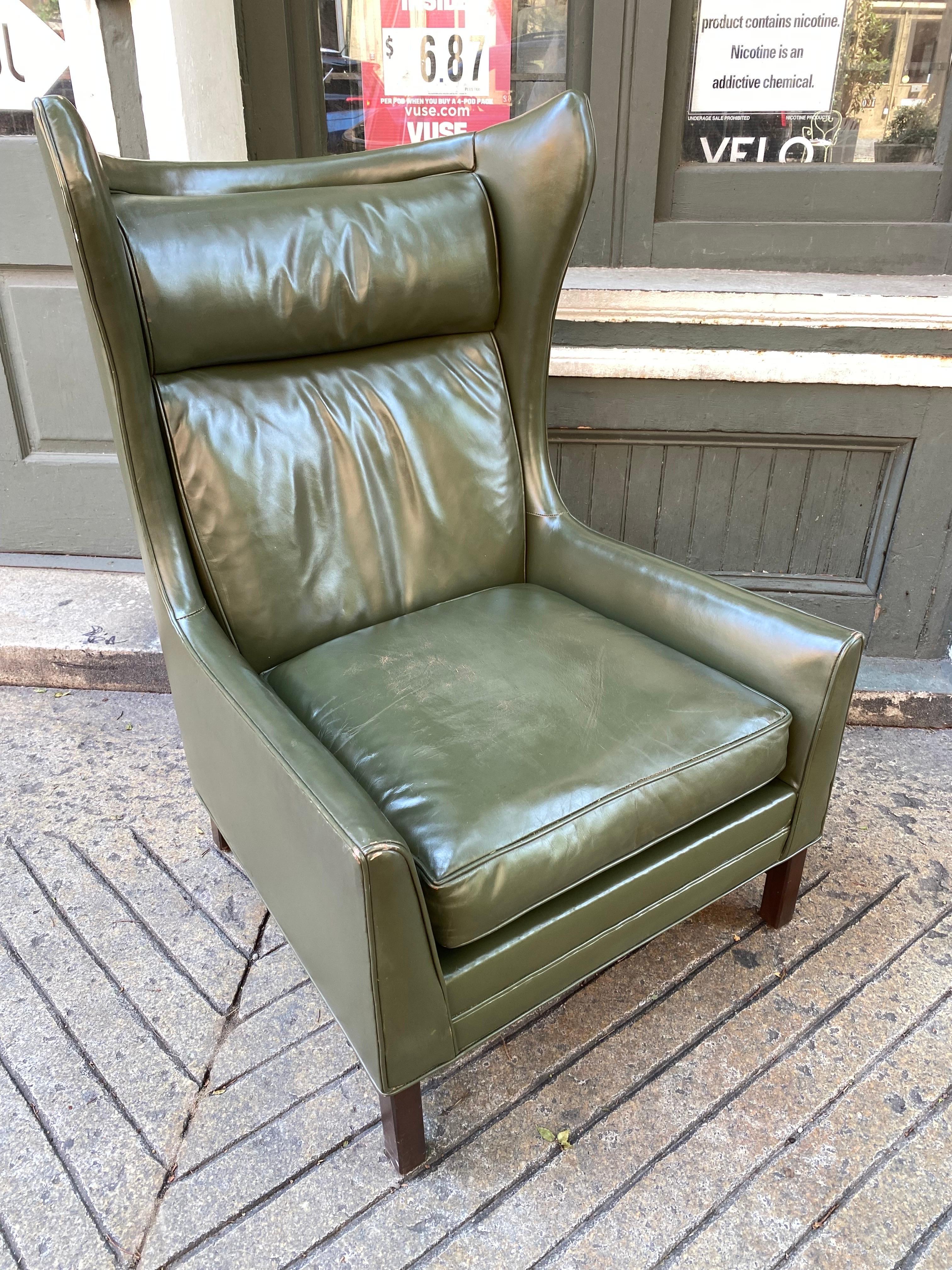 Mid-20th Century Danish Inspired Leather Chair and Ottoman