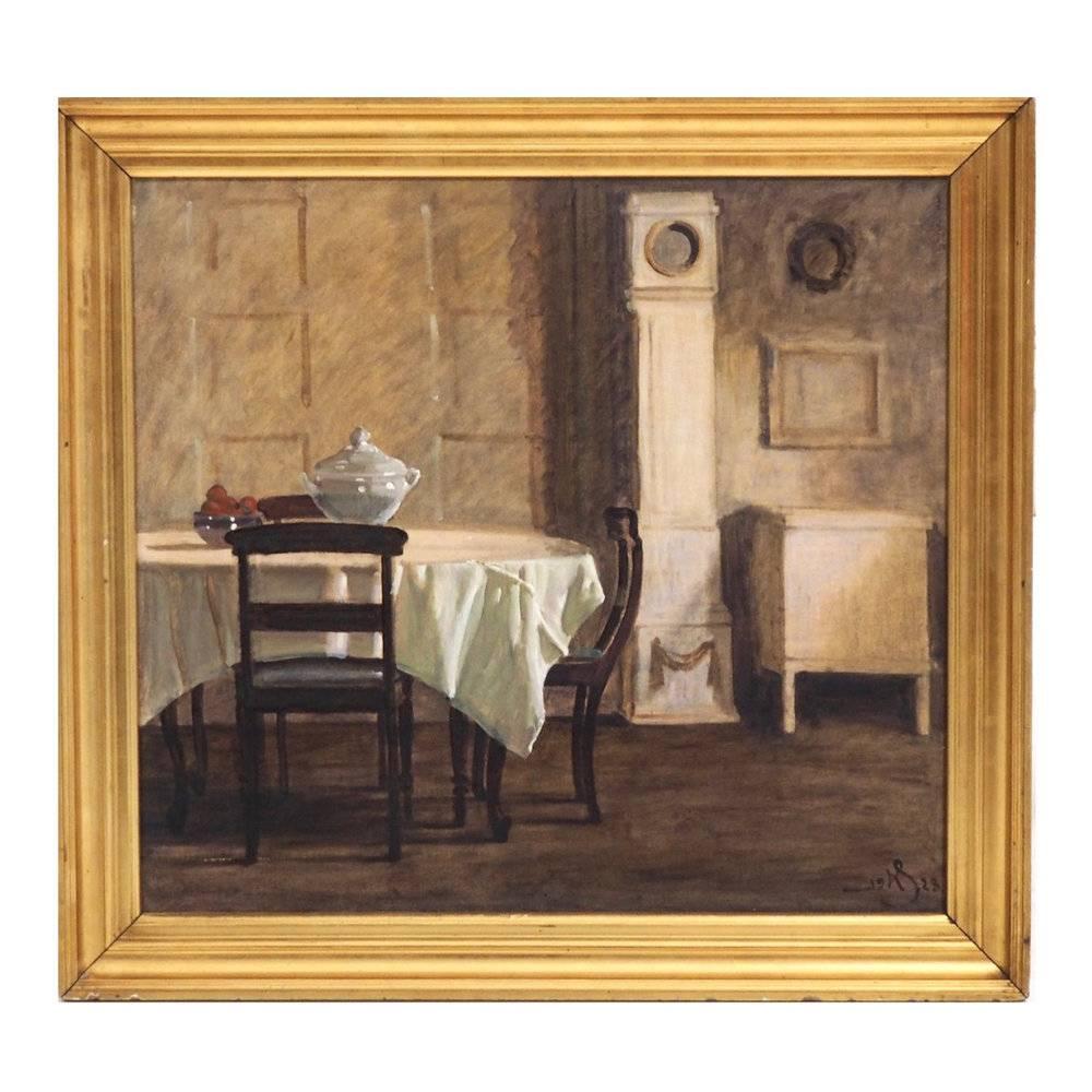 Danish Interior Painting, Signed in Monogram, 1923