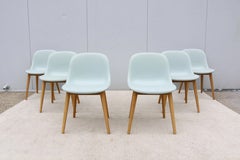 Sedia da salotto danese Iskos-Berlin per Muuto, in pelle blu e fibra, con base in legno, set da 6