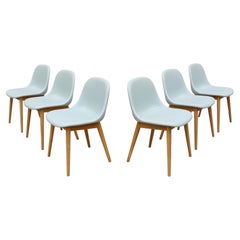 Sedia da salotto danese Iskos-Berlin per Muuto, in pelle blu e fibra, con base in legno, set da 6