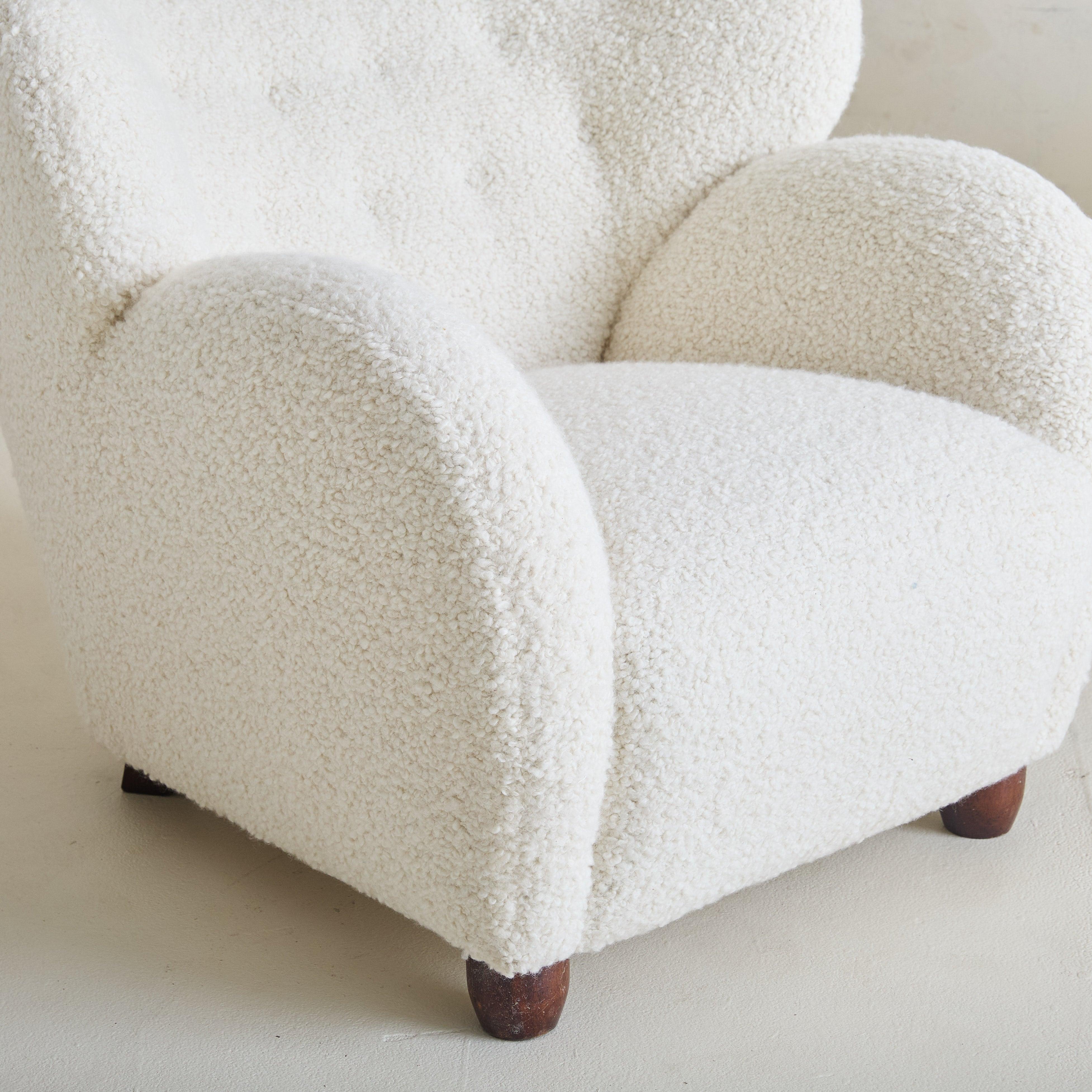 Milieu du XXe siècle Fauteuil de salon danois en ivoire dans le style de Flemming Lassen, 1935 en vente