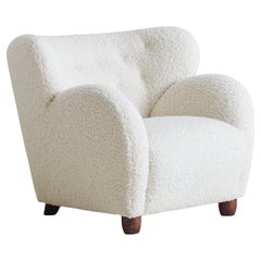 Danish Ivory Teddy Lounge Chair in the Style of Flemming Lassen, 1935
