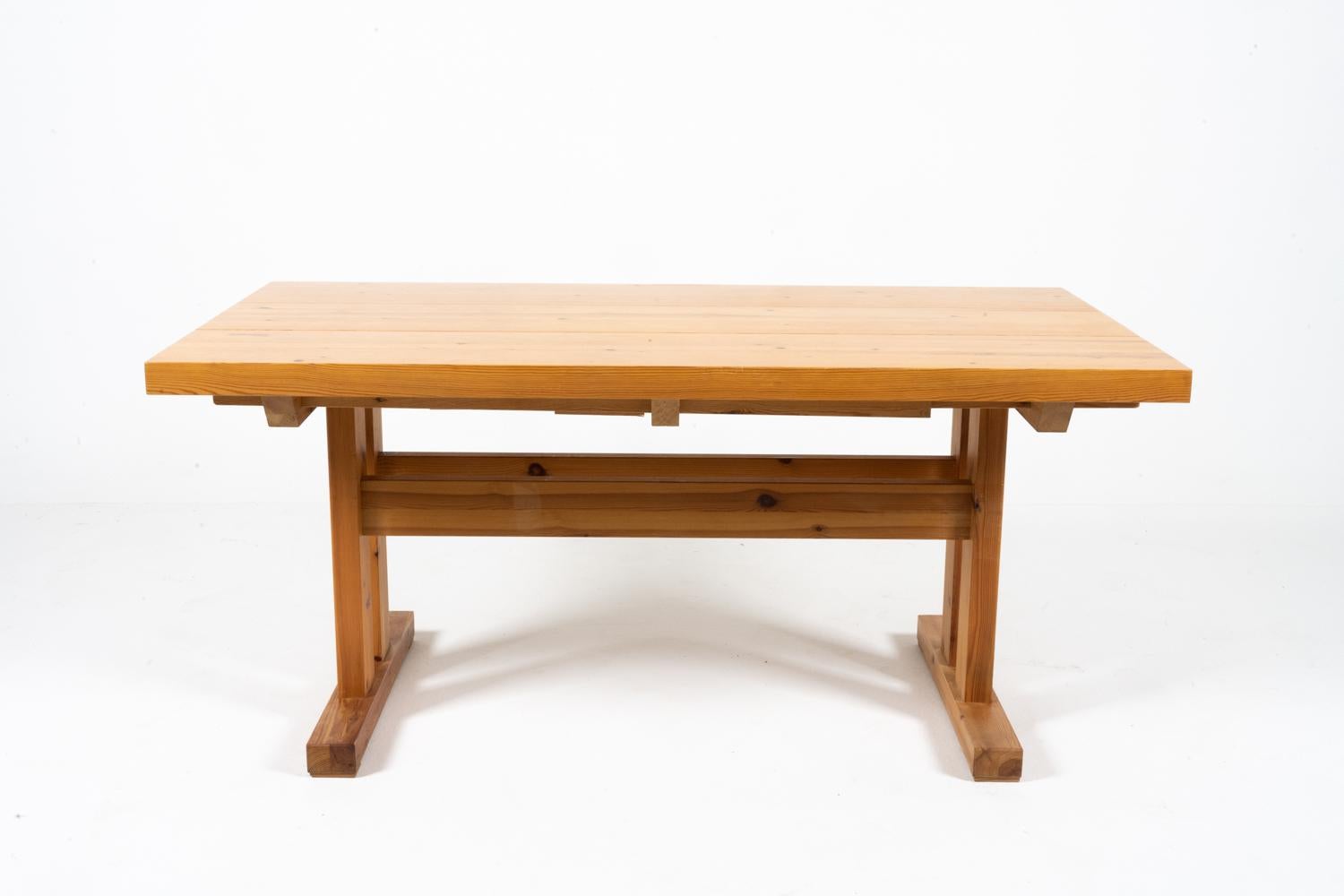 Scandinavian Modern Danish Jens Lyngsoe-Style Pine Trestle Dining Table, c. 1980's For Sale