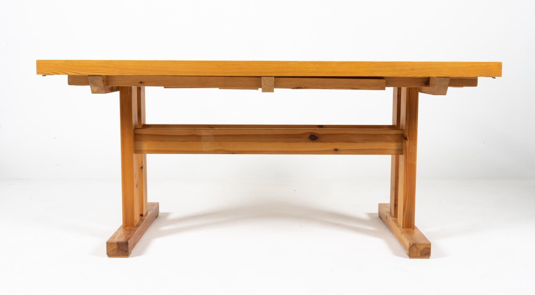 Danish Jens Lyngsoe-Style Pine Trestle Dining Table, c. 1980's For Sale 4