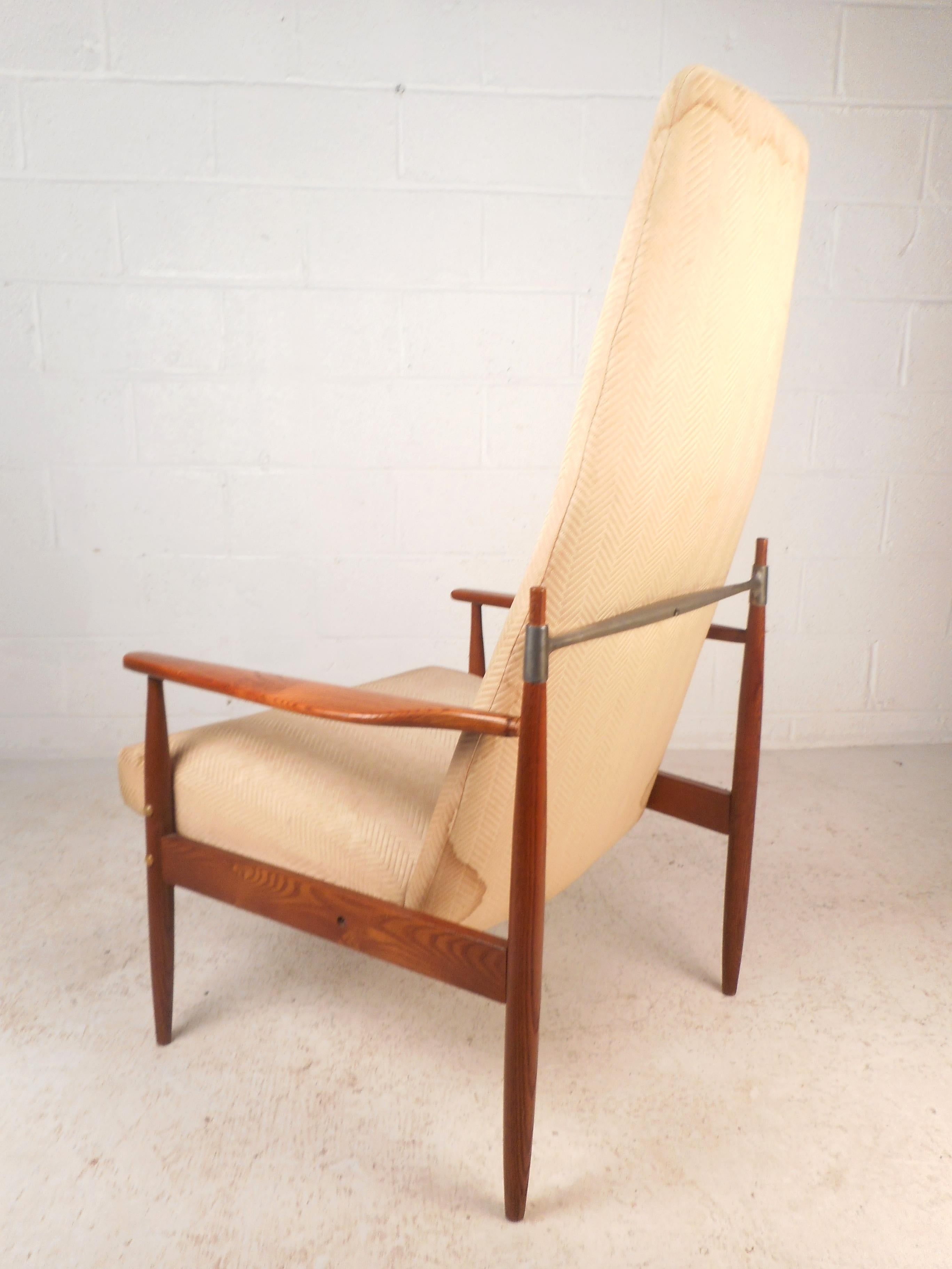 Mid-Century Modern Danish Jens Quistgaard Style Peter Hvidt High Back Lounge Chair For Sale