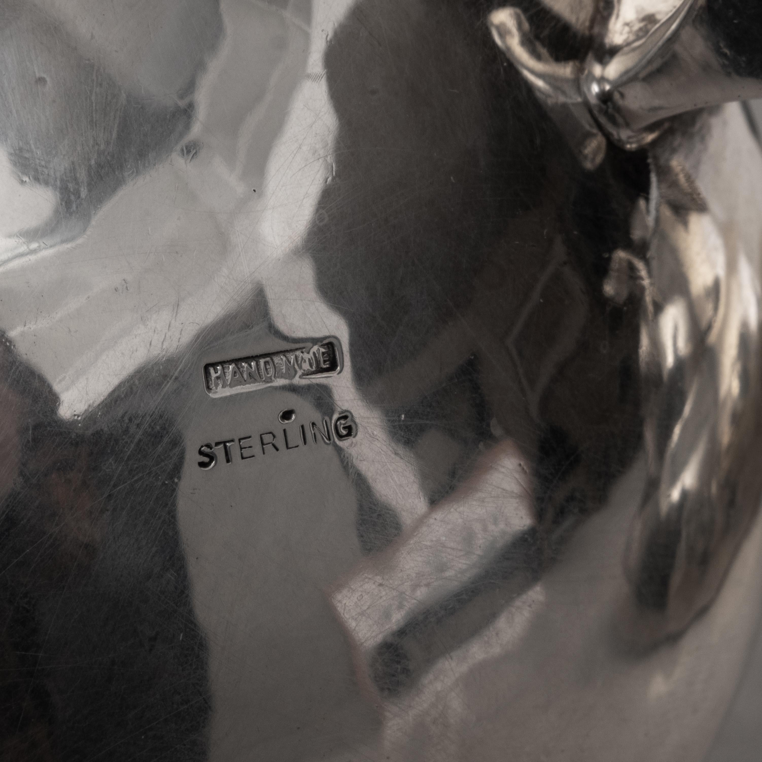 Danish Jensen Style Handmade Sterling Silver Tea Set with Bone Handles For Sale 3