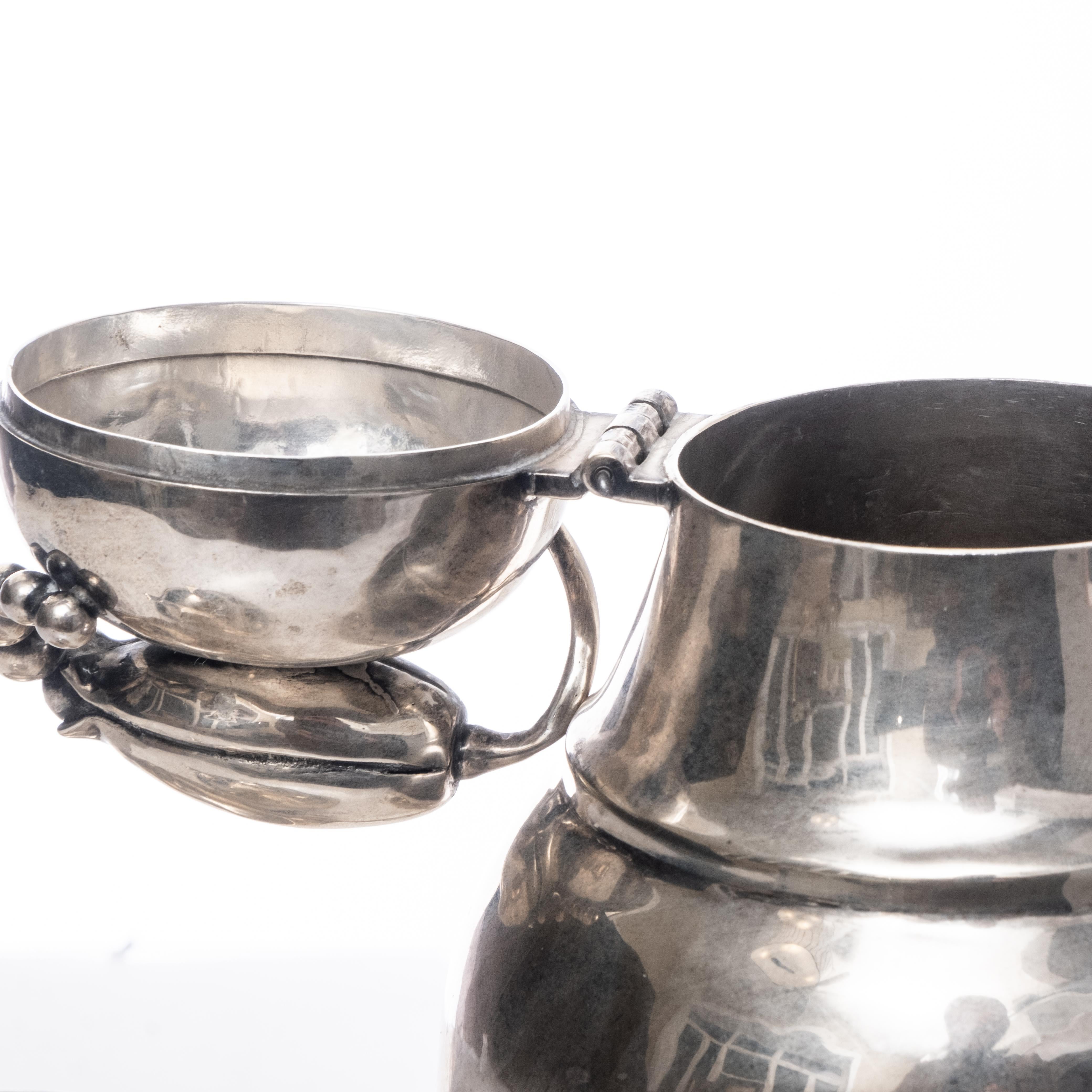 Danish Jensen Style Handmade Sterling Silver Tea Set with Bone Handles For Sale 4
