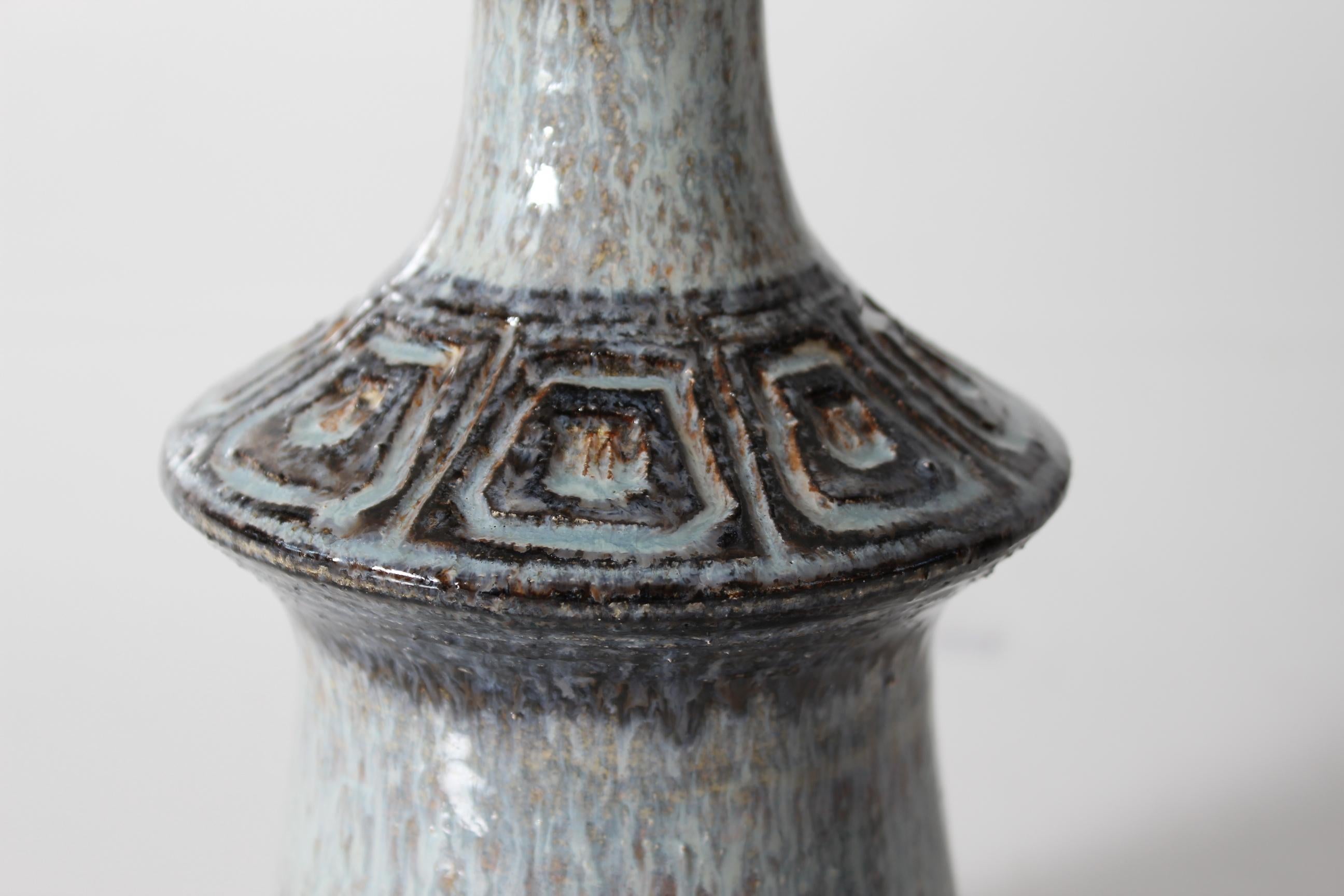 20th Century Danish Jette Hellerøe Table Lamp by Axella with Blue + Purple + Gray Glaze 1970s For Sale