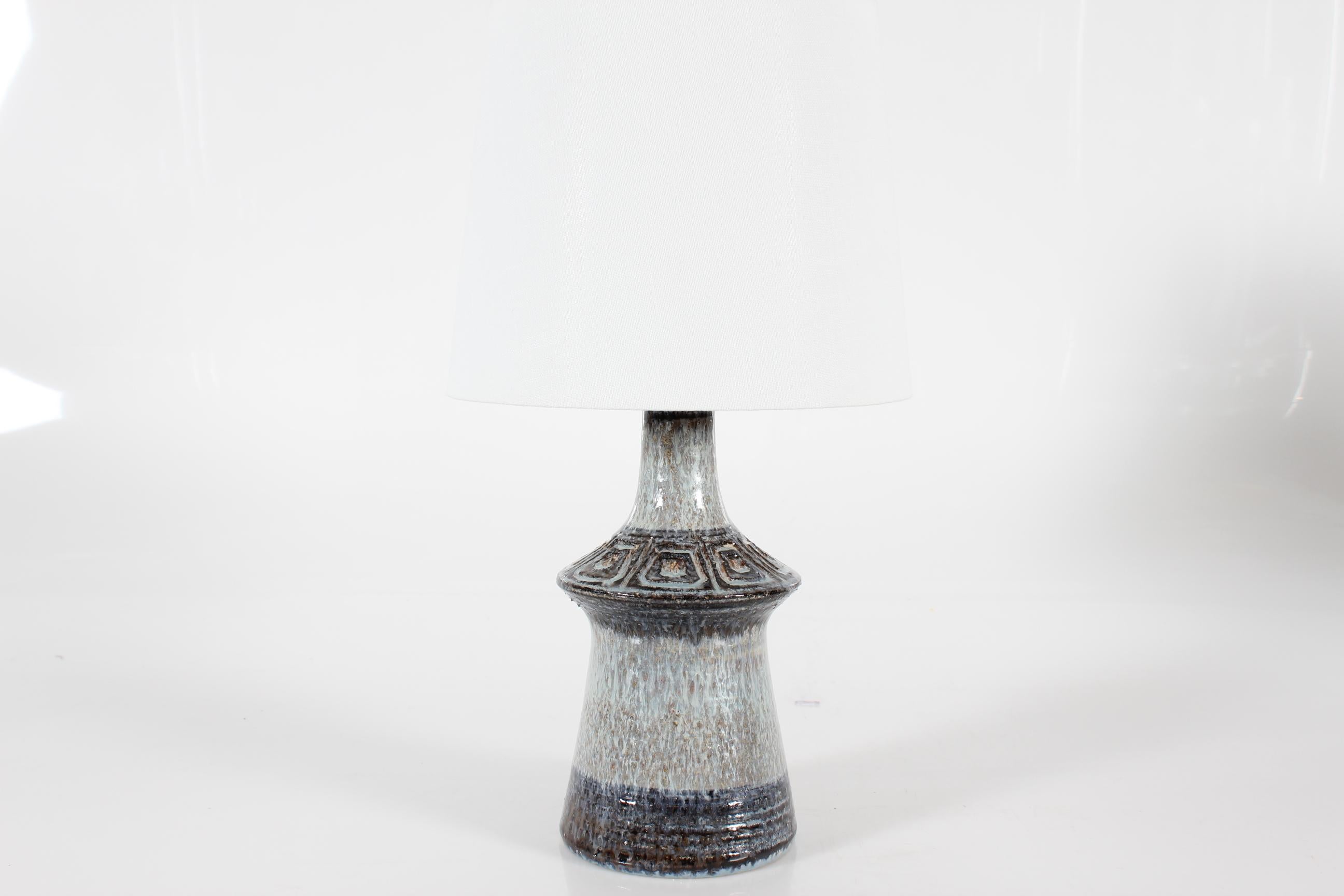 Ceramic Danish Jette Hellerøe Table Lamp by Axella with Blue + Purple + Gray Glaze 1970s For Sale