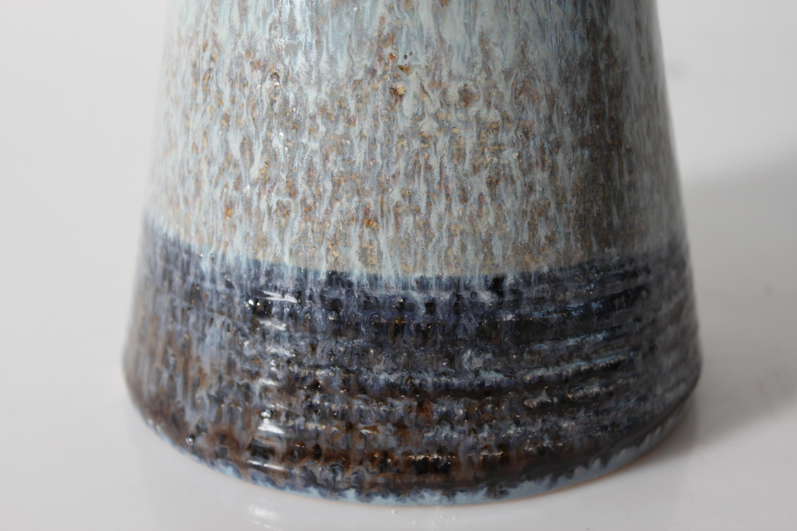 Danish Jette Hellerøe Table Lamp by Axella with Blue + Purple + Gray Glaze 1970s For Sale 1