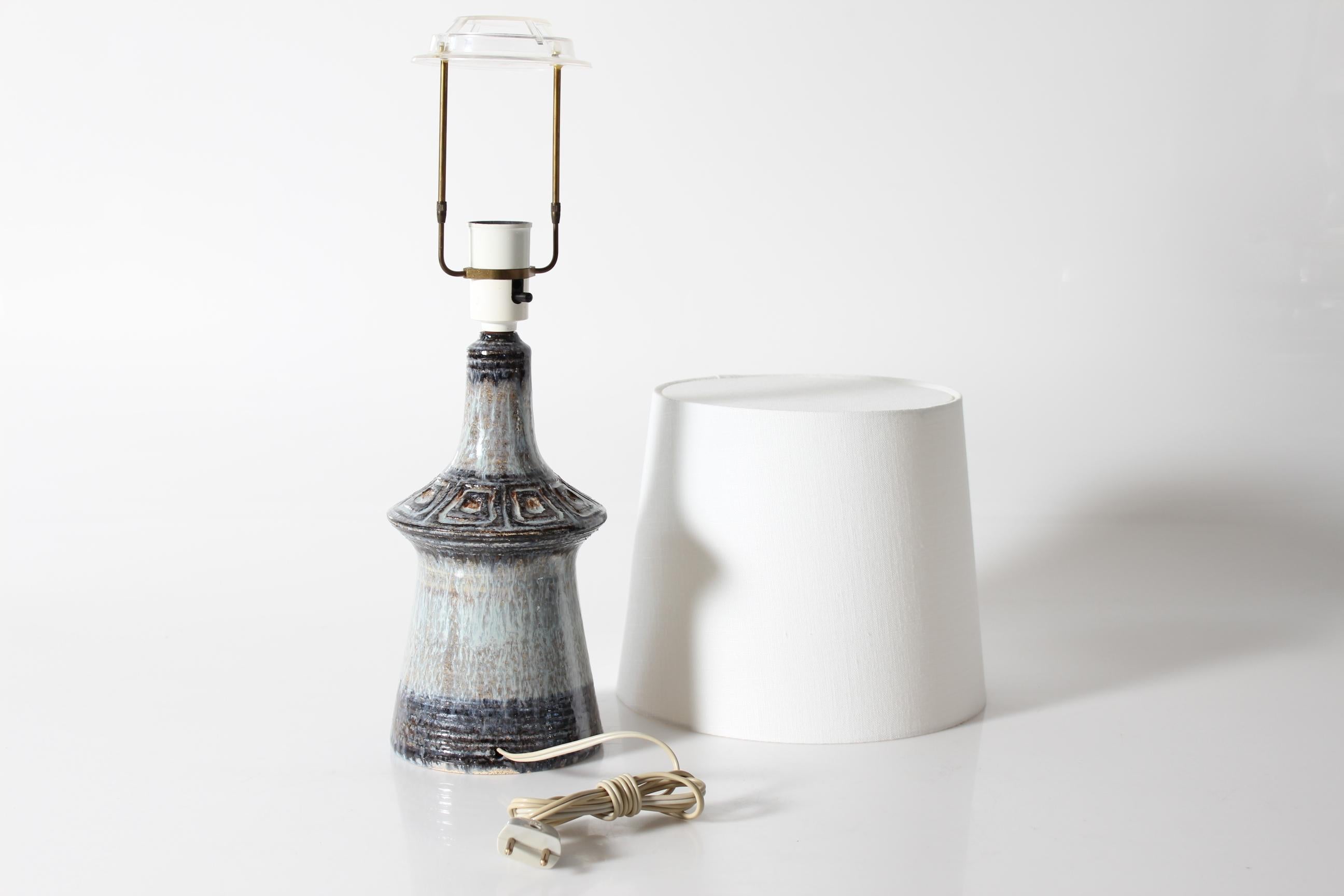 Danish Jette Hellerøe Table Lamp by Axella with Blue + Purple + Gray Glaze 1970s For Sale 2
