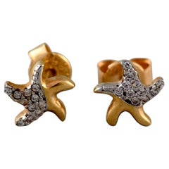 Vintage Danish Jeweler, a Pair of Ear Studs in 14 Carat Gold Adorned with Diamonds