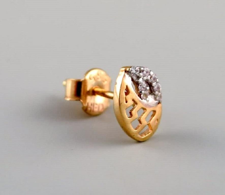 Women's Danish Jeweler, a Pair of Ear Studs in 14 Carat Gold with Bright Diamonds For Sale