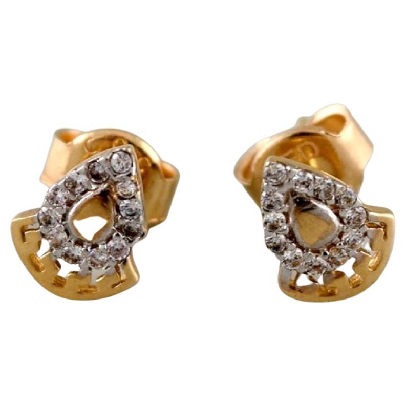 Danish Jewele, . a Pair of Ear Studs in 14 Carat Gold with Bright Diamonds For Sale