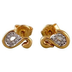 Danish Jeweler, Pair of Ear Studs in 14 Carat Gold with Bright Diamonds