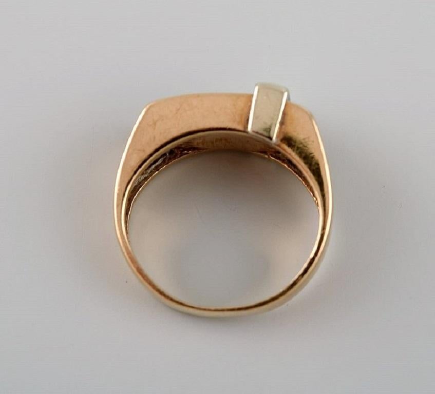 Modern Danish Jeweler, Ring in 14 Carat Gold with Green Tourmaline and Three Diamonds