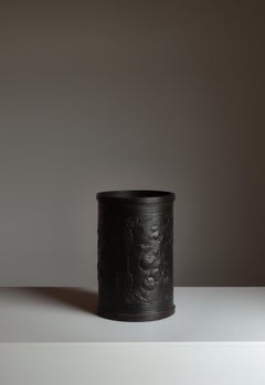 Danish Jugend Style Tooled Leather Paper Basket with Chestnut Motif, 1930s