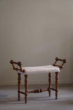 Danish Jugendstil, Art Nouveau Stool / Piano Bench in Oak & Bouclé, 1900s