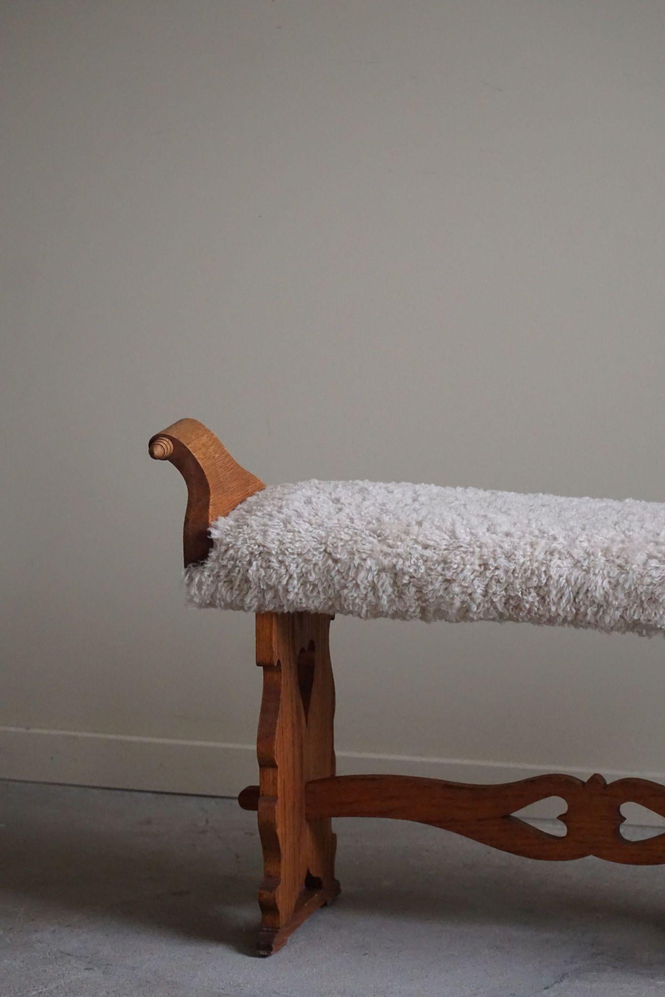 Danish Jugendstil, Art Nouveau Stool / Piano Bench in Oak & Lambswool, 1900s 2
