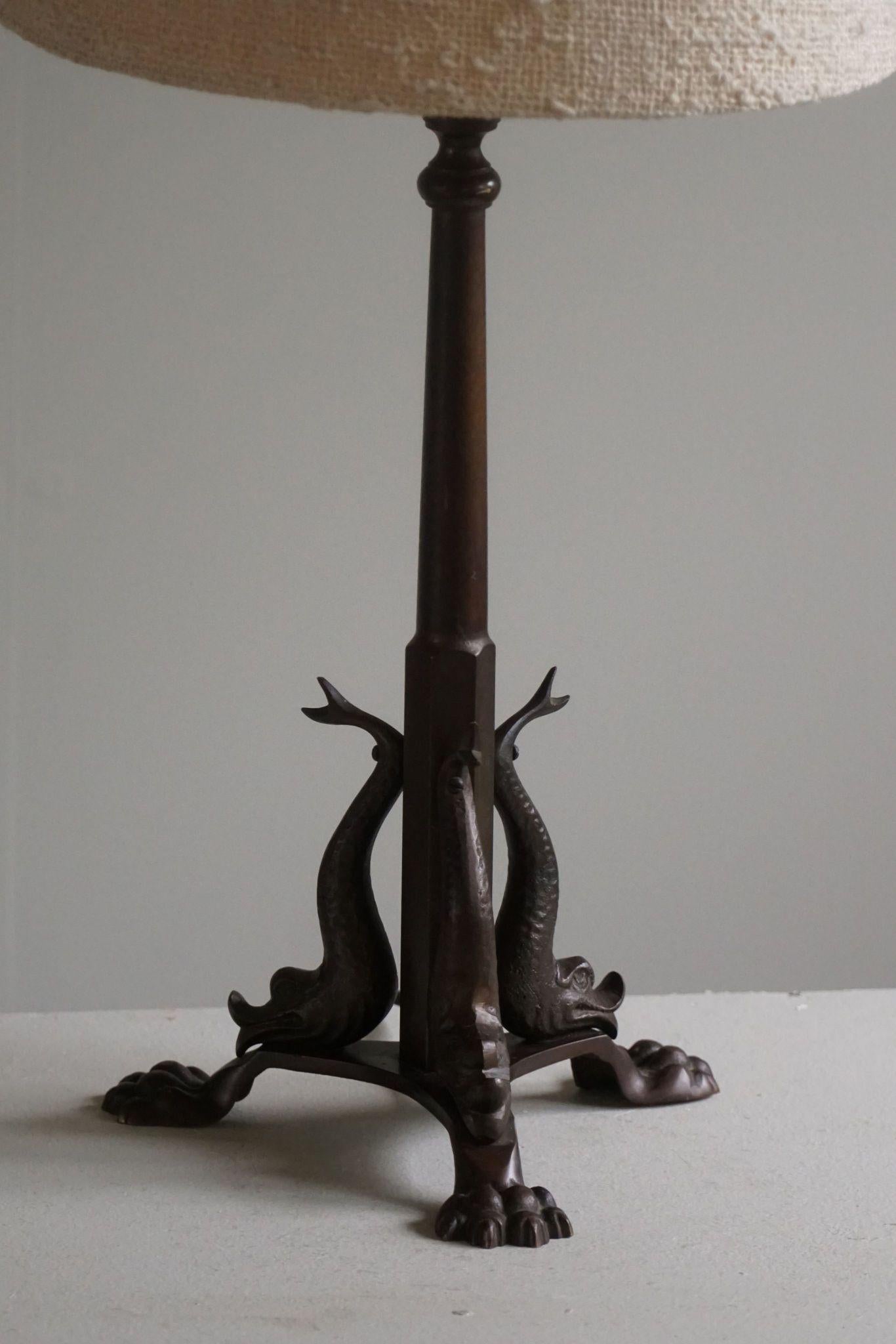 Lámpara de sobremesa danesa Jugendstil, Art Nouveau, en bronce, años 20 en venta 6