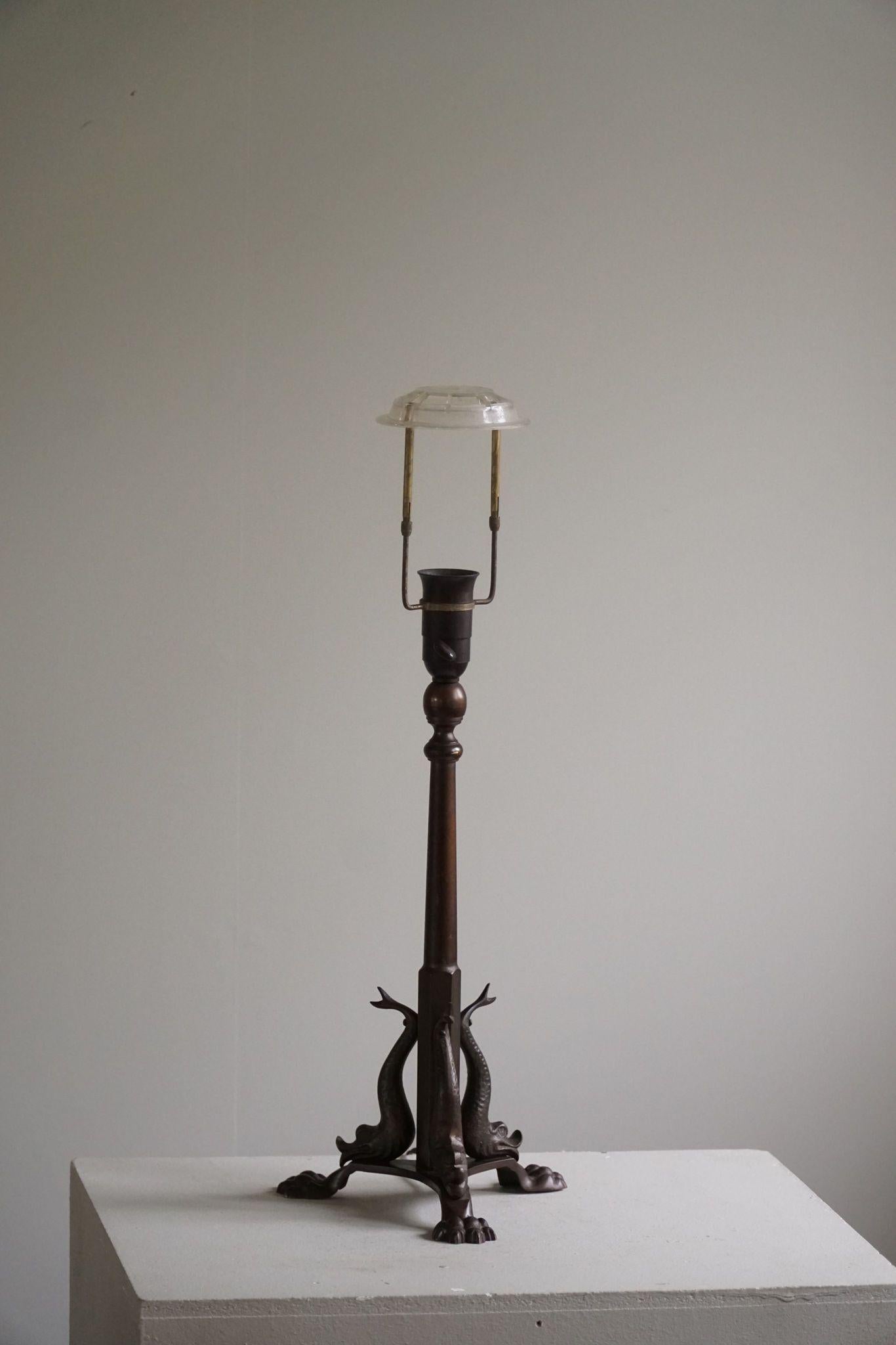 Lámpara de sobremesa danesa Jugendstil, Art Nouveau, en bronce, años 20 en venta 7