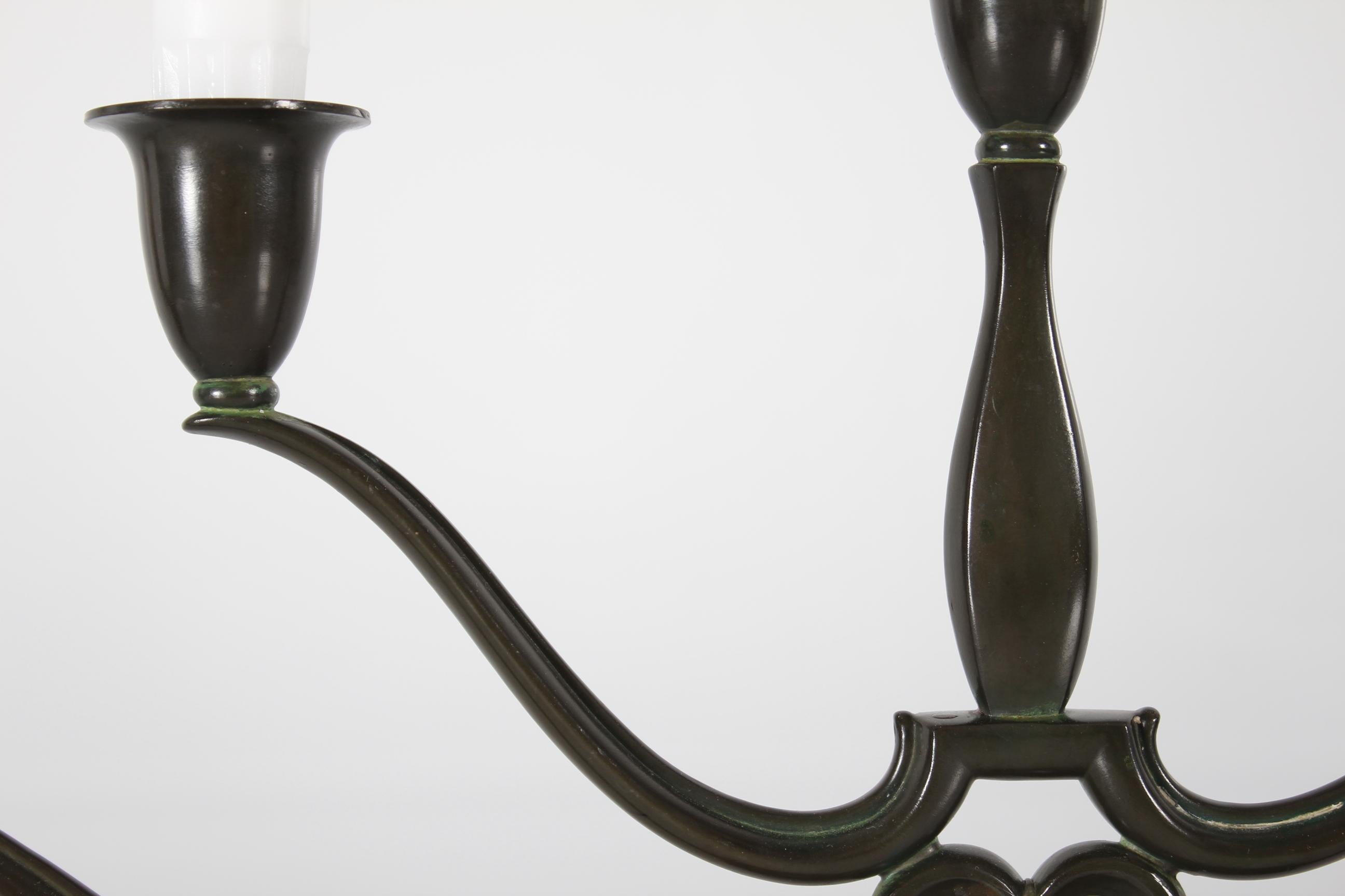 Art Déco Candelabro danese Just Andersen Art Deco a 5 bracci in metallo colorato n. 1352, anni '30 in vendita