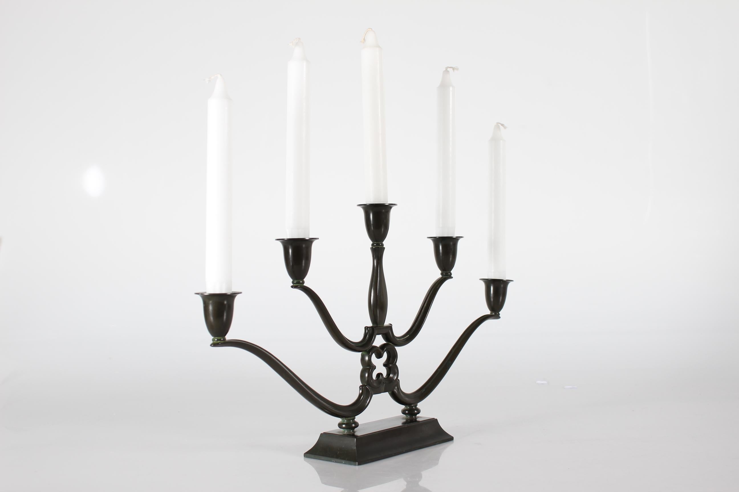 Danese Candelabro danese Just Andersen Art Deco a 5 bracci in metallo colorato n. 1352, anni '30 in vendita