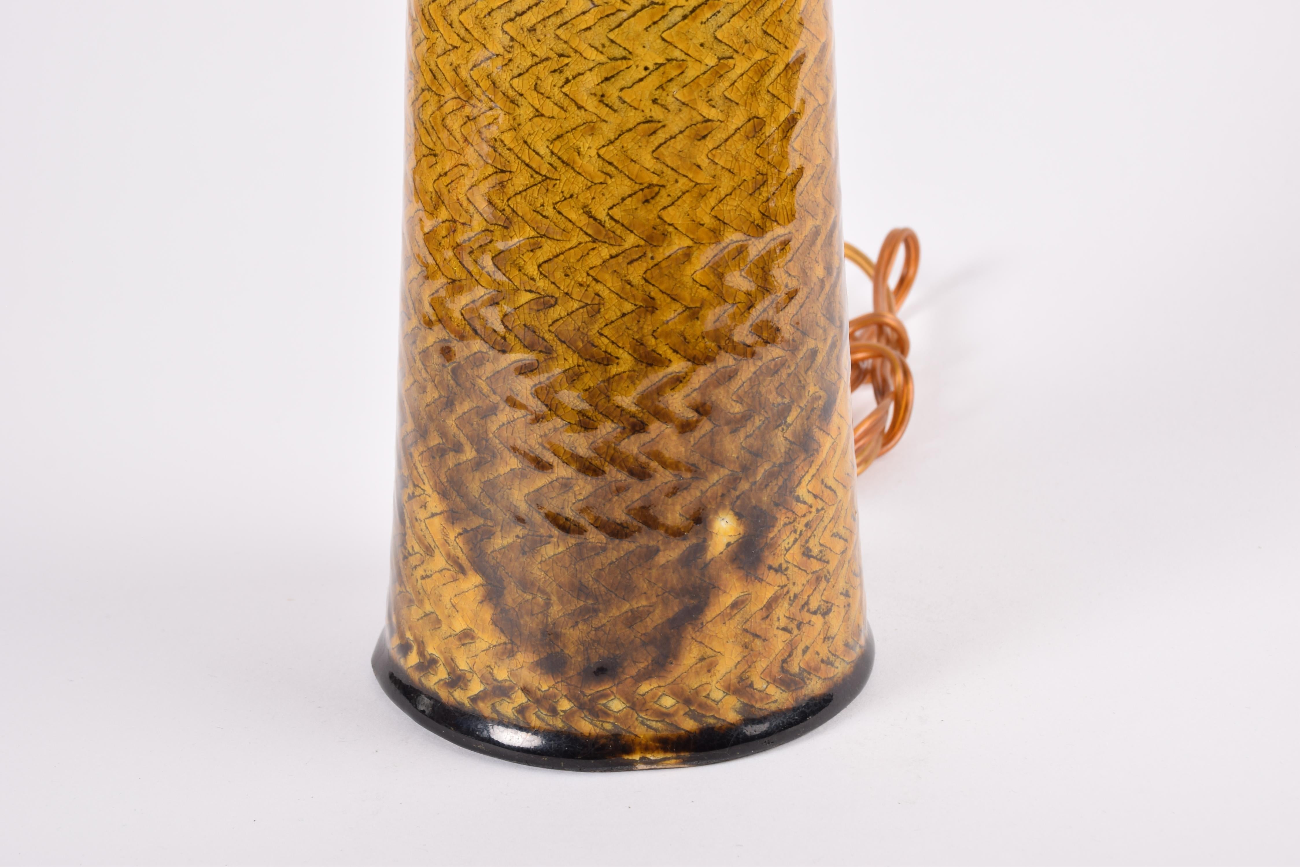 Scandinavian Modern Danish Kähler HAK Table Lamp Amber Yellow Glaze Midcentury Ceramic, 1960s For Sale