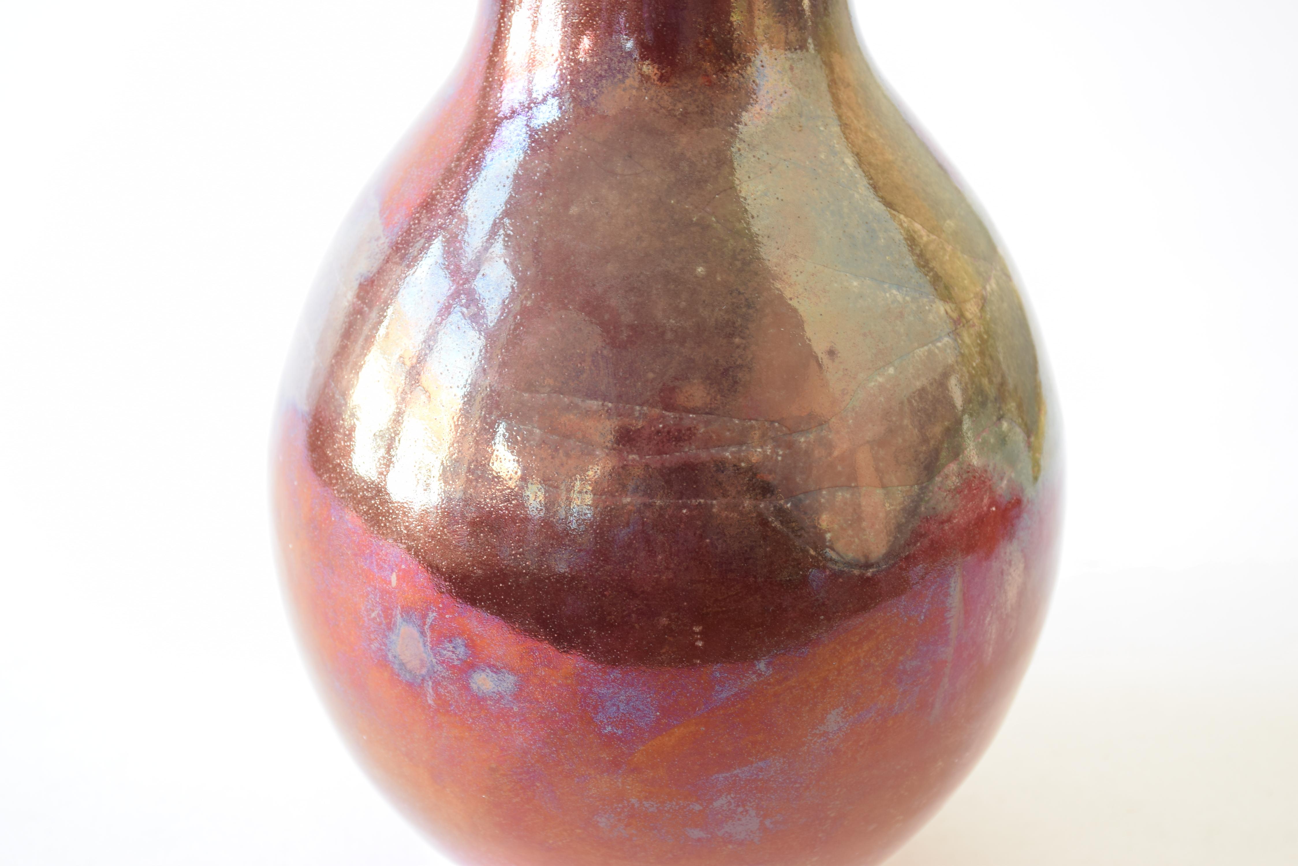 Danish Kähler HAK Tall Ceramic Vase with Red Lustre Glaze, Early 1900 For Sale 4