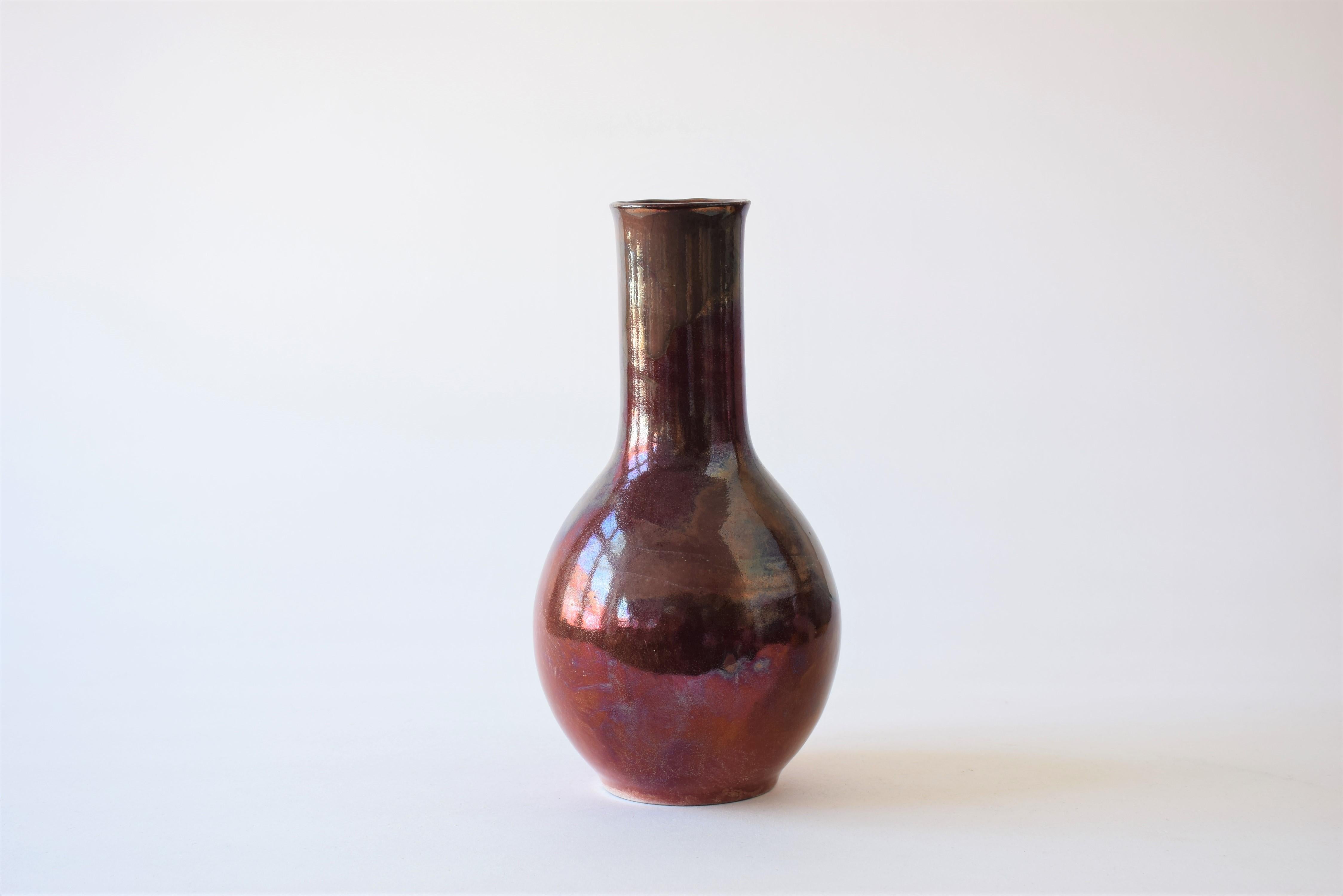 Glazed Danish Kähler HAK Tall Ceramic Vase with Red Lustre Glaze, Early 1900 For Sale