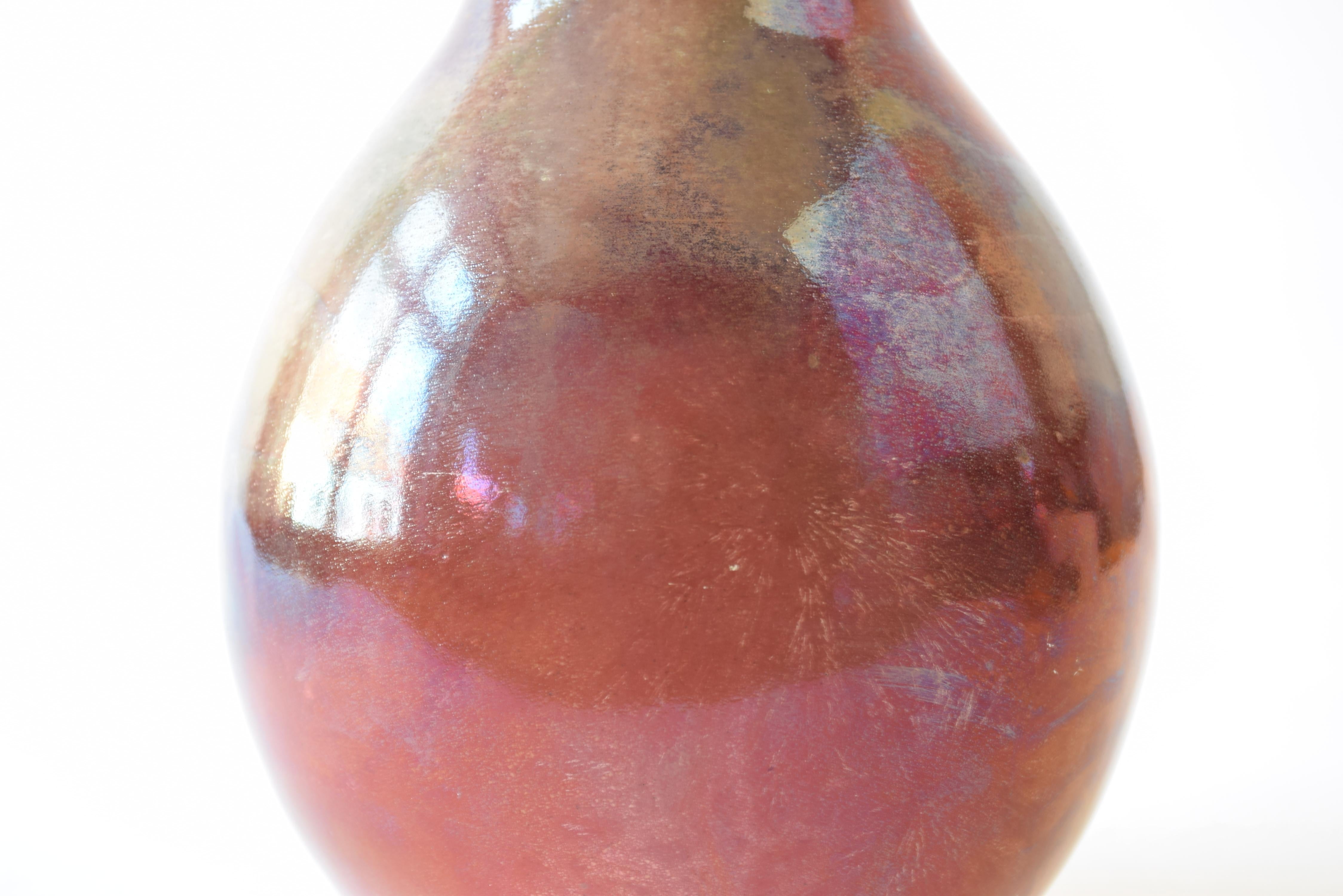 20th Century Danish Kähler HAK Tall Ceramic Vase with Red Lustre Glaze, Early 1900 For Sale