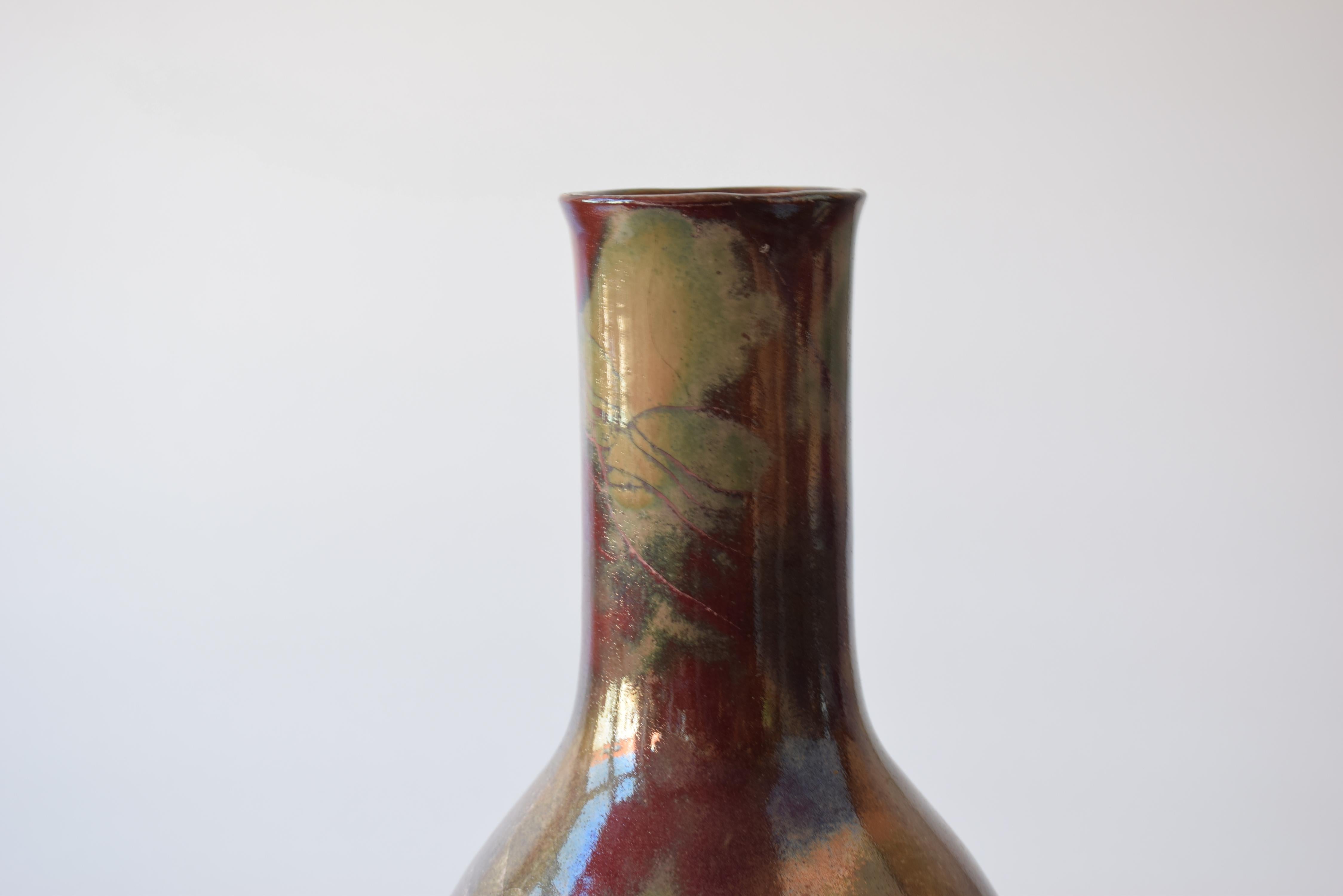 Danish Kähler HAK Tall Ceramic Vase with Red Lustre Glaze, Early 1900 For Sale 3