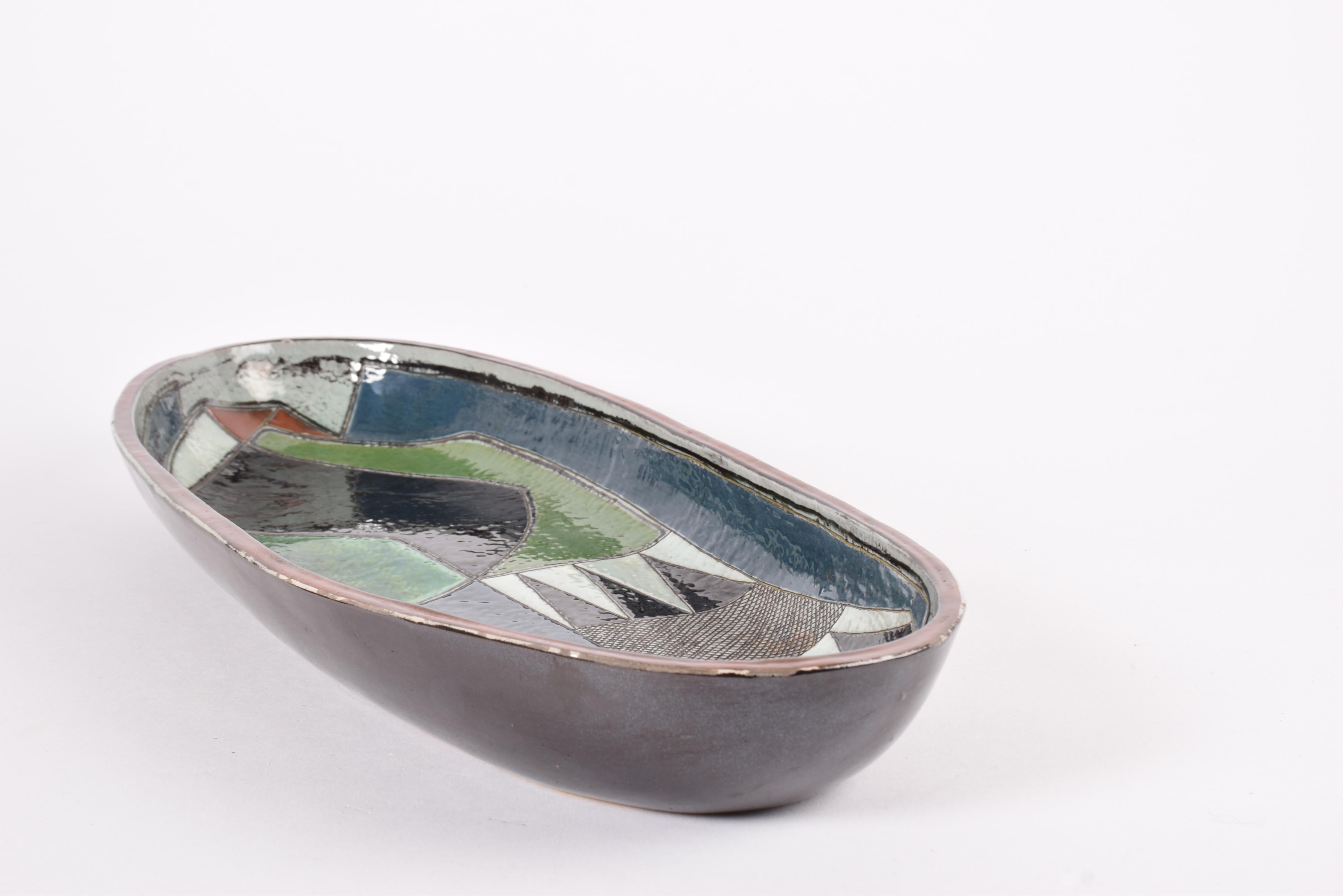 Danish Kähler Huge Oblong Ceramic Bowl Stylised Bird by Gete Petersen HAK 1950s For Sale 4