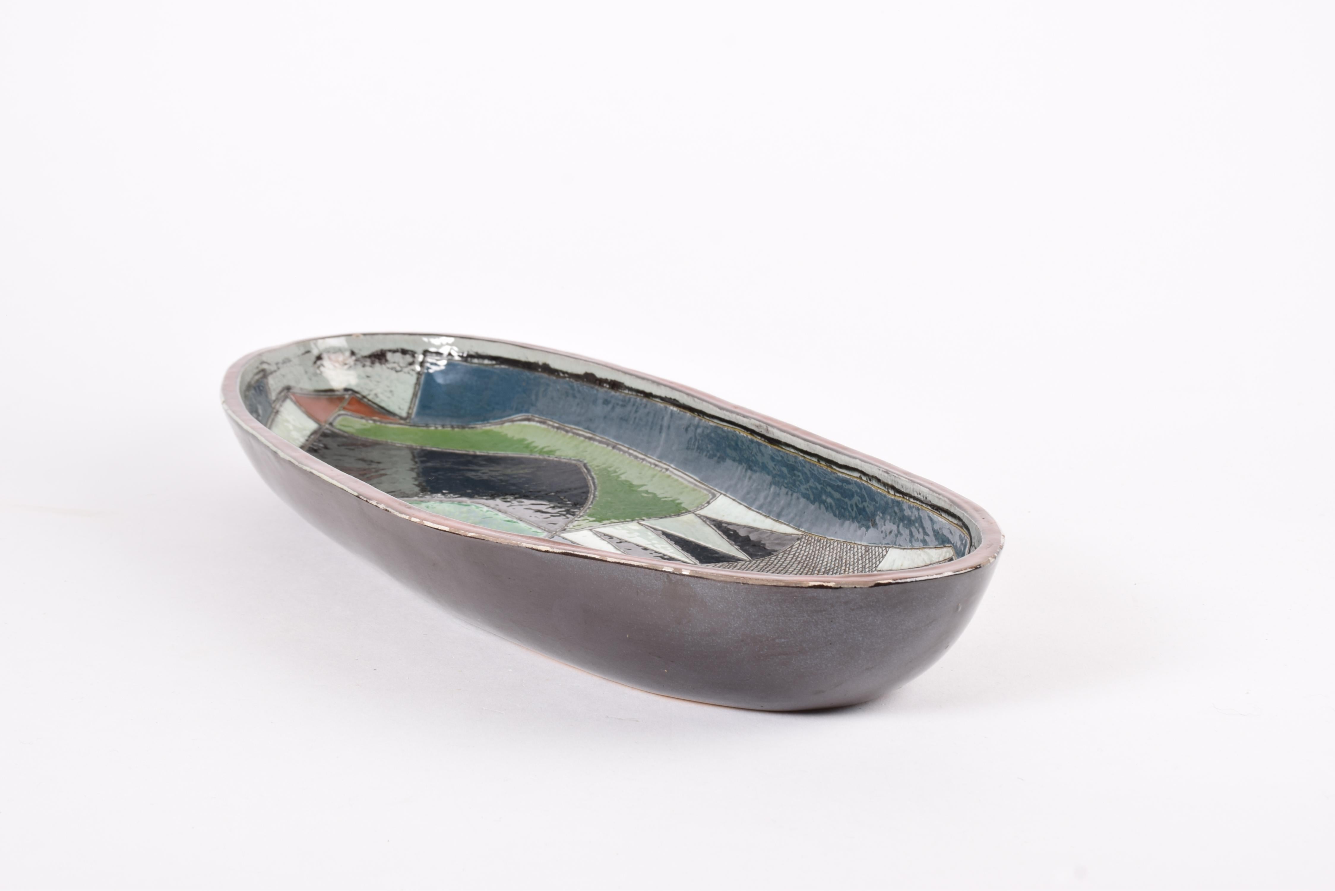 Danish Kähler Huge Oblong Ceramic Bowl Stylised Bird by Gete Petersen HAK 1950s For Sale 5
